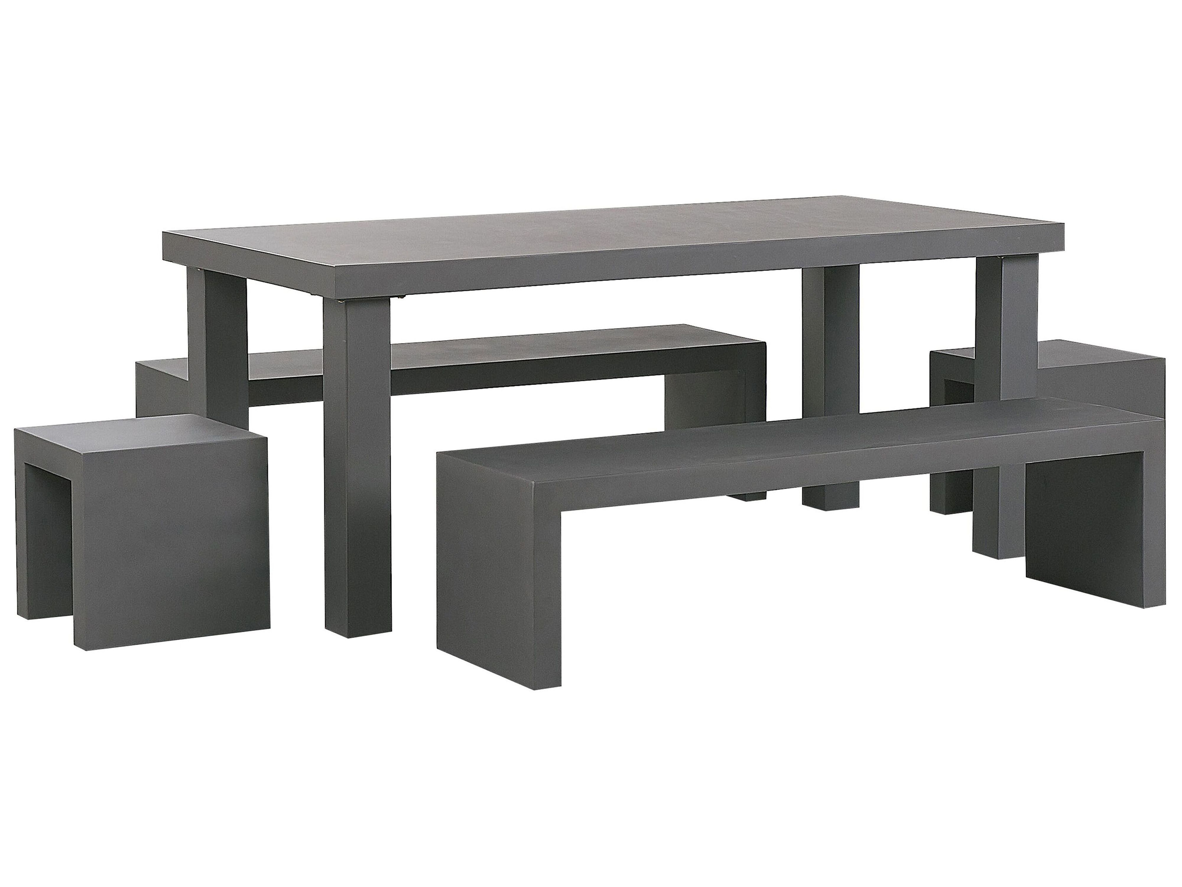 Garden Dining Set with Benches and Stools 6 Seater TARANTO Concrete Grey