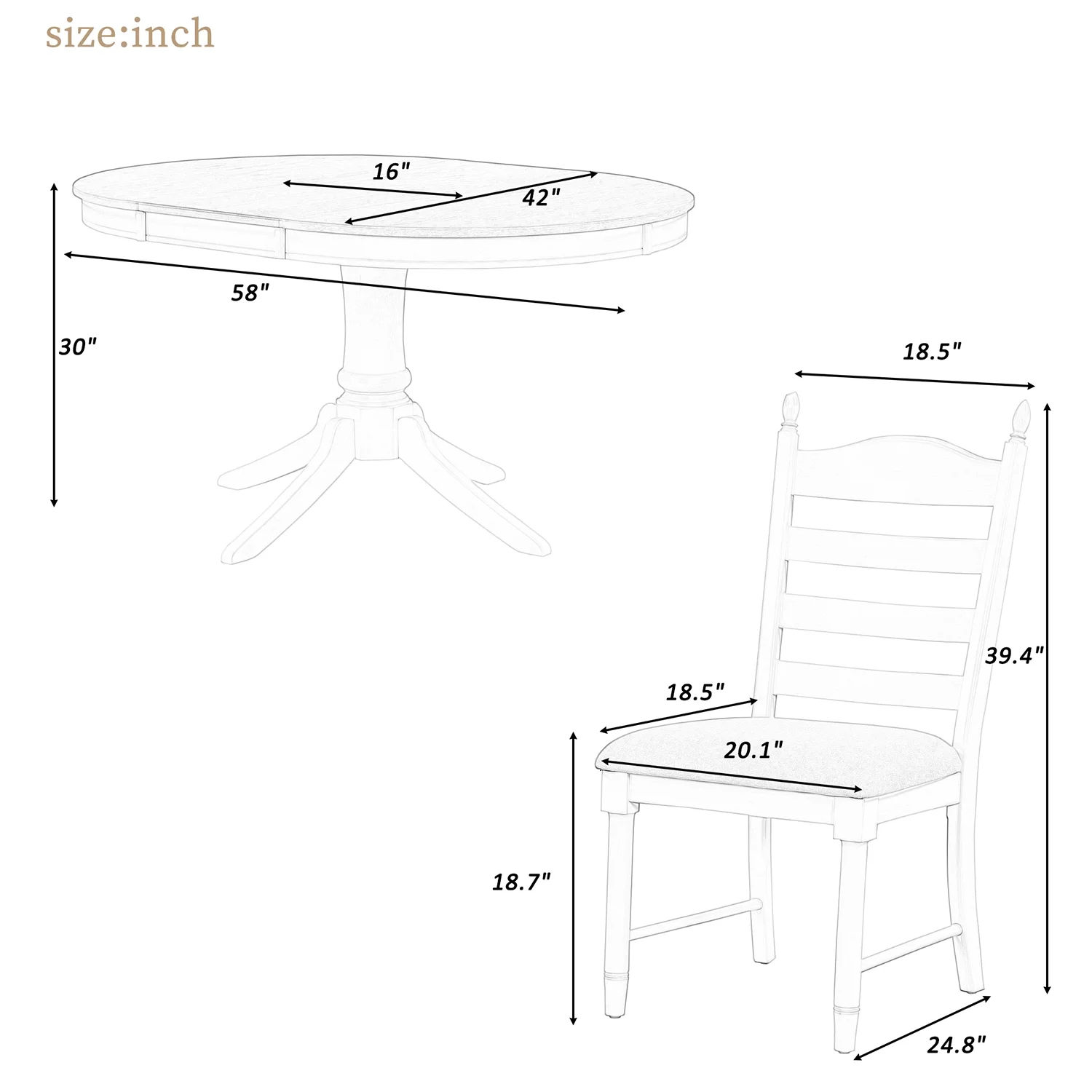 Harper & Bright Designs 5 Piece Kitchen Dining Table Set for 4, Solid Wood Extendable Round Dining Table Set and 4 Upholstered Chairs, Retro Functional Dining Set for Kitchen, Off White