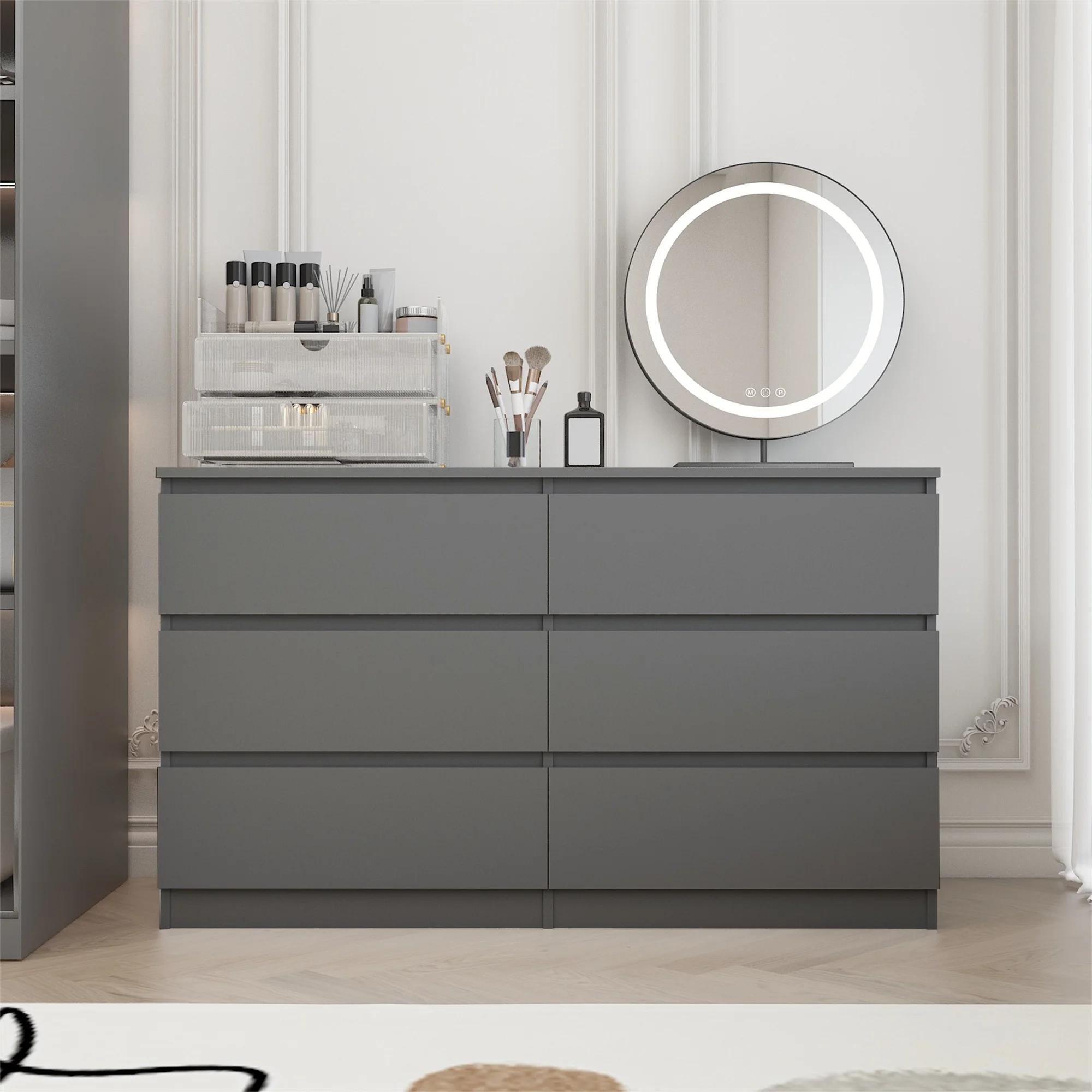 Kadyn White Chest of Drawer, 6 Double Drawer Dresser for Bedroom, Modern Storage Cabinet for Living Room, Dresser - Image 129