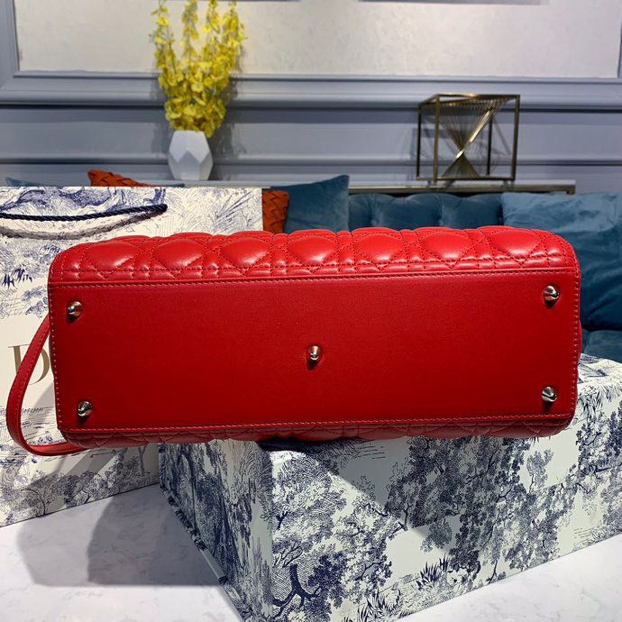 Christian Dior Large Lady Dior Bag Gold Toned Hardware Cherry Red Cannage For Women CD 12.5in/32cm M0566ONGE_M52R1:1High-quality replica