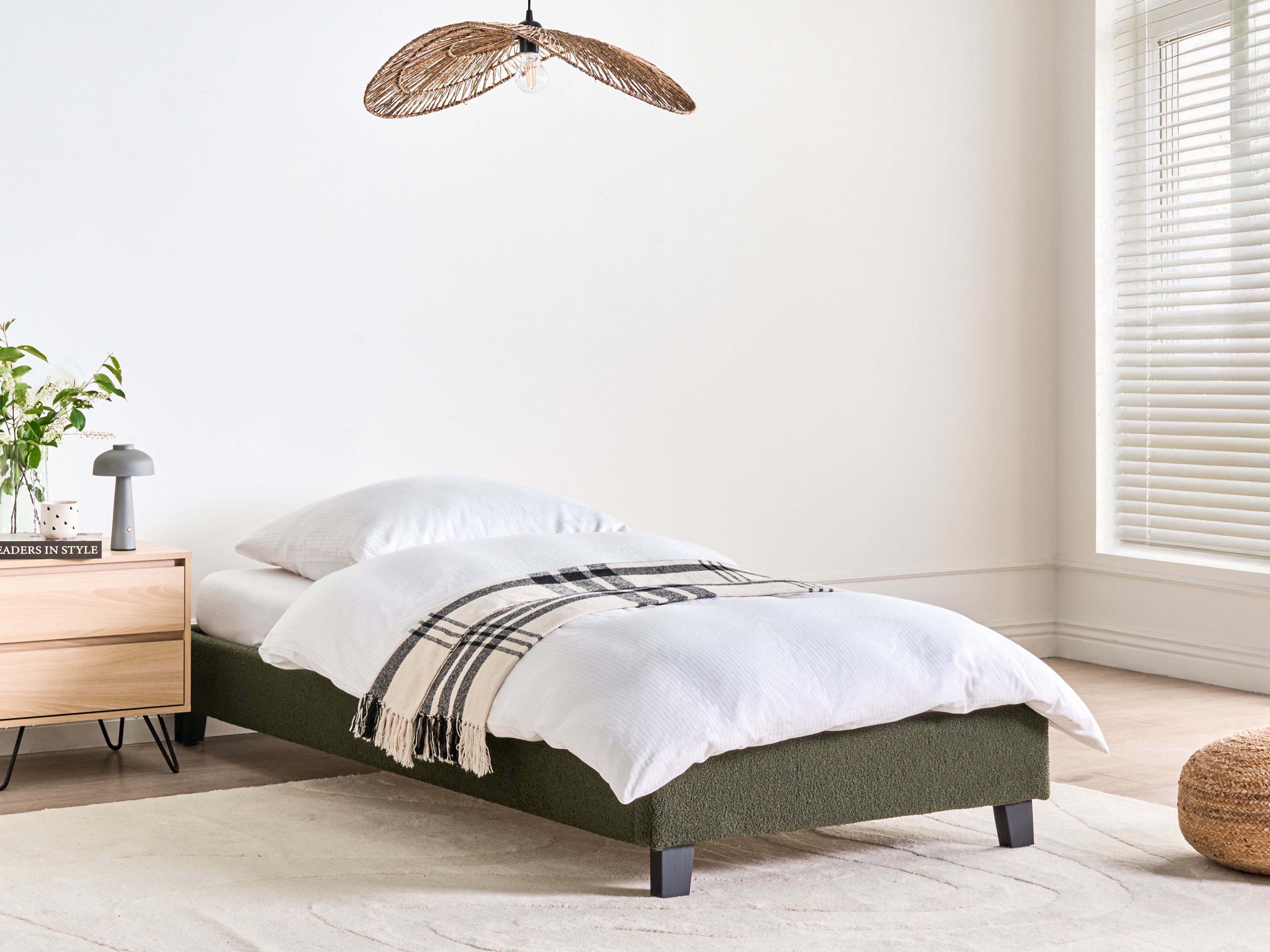 Bed without Headboard Boucle ROANNE 90 x 200 cm (EU Single) Dark Green