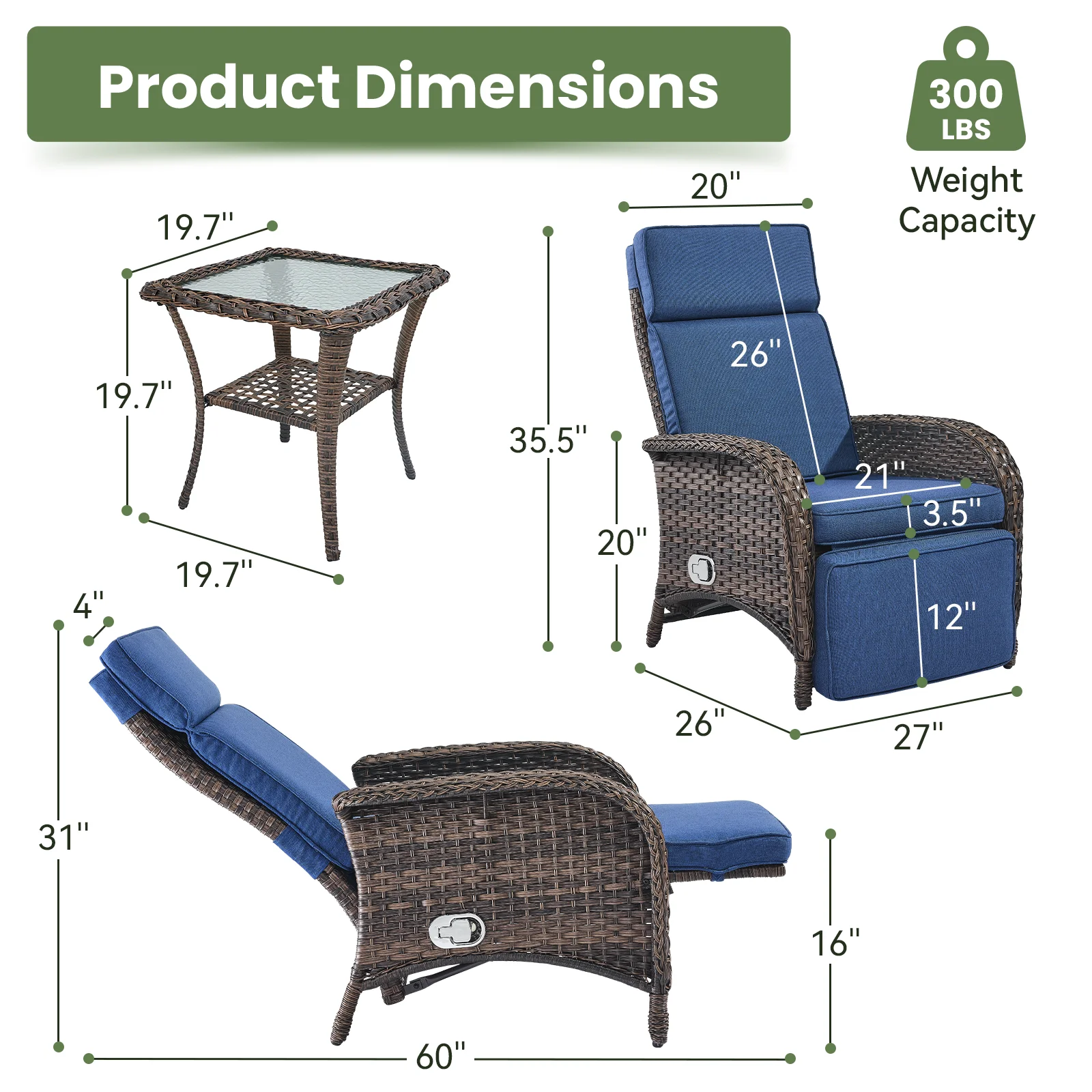 OPOHORO Outdoor Recliner Chair, Adjustable Reclining Patio Chair with Cushion, Wicker Outdoor Chaise Lounge with Adjustable Backrest and Footrest, Ideal for Pool Deck, Beige - Image 19