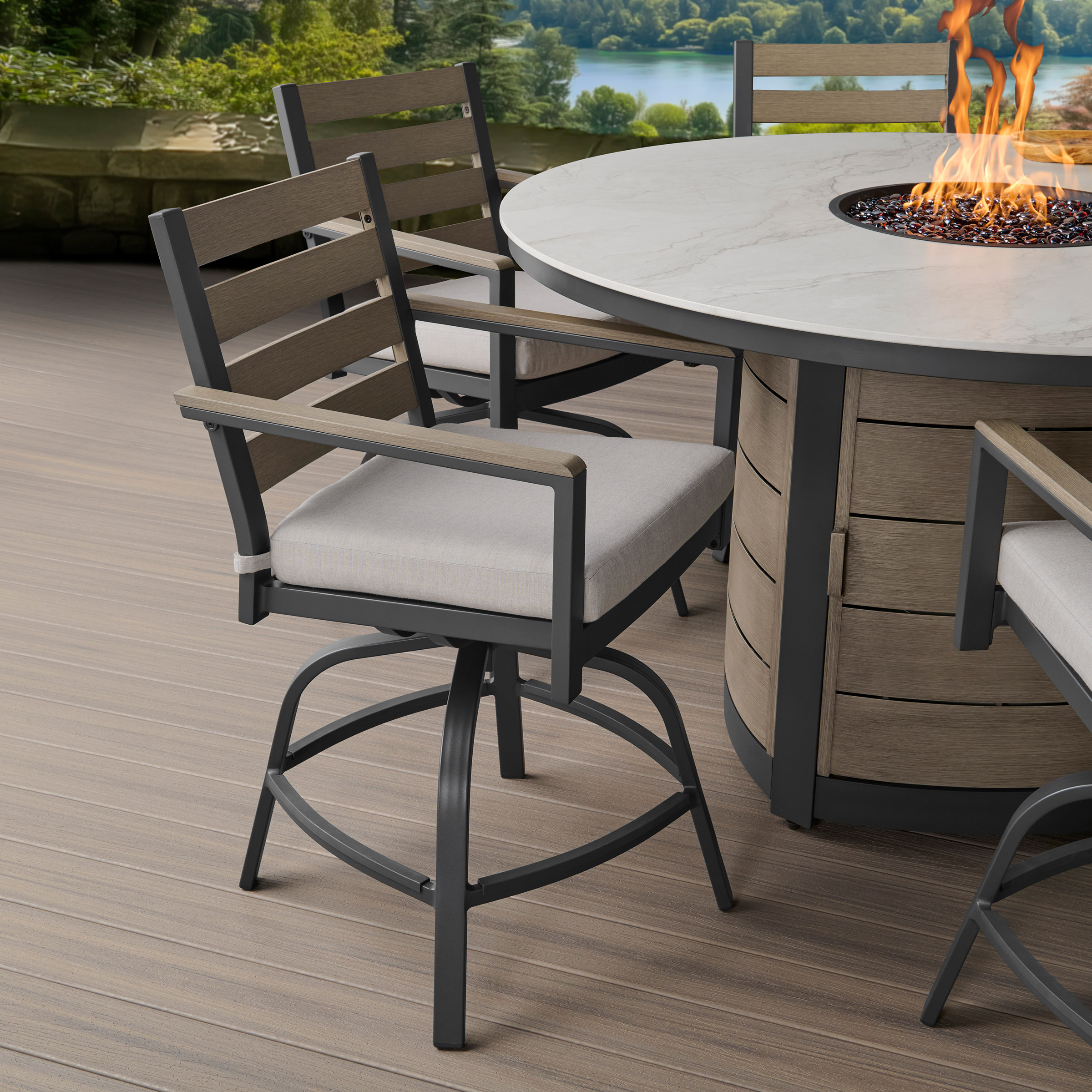 Agio Nicolet 7-piece Fire Outdoor Patio High Dining Set - Image 6