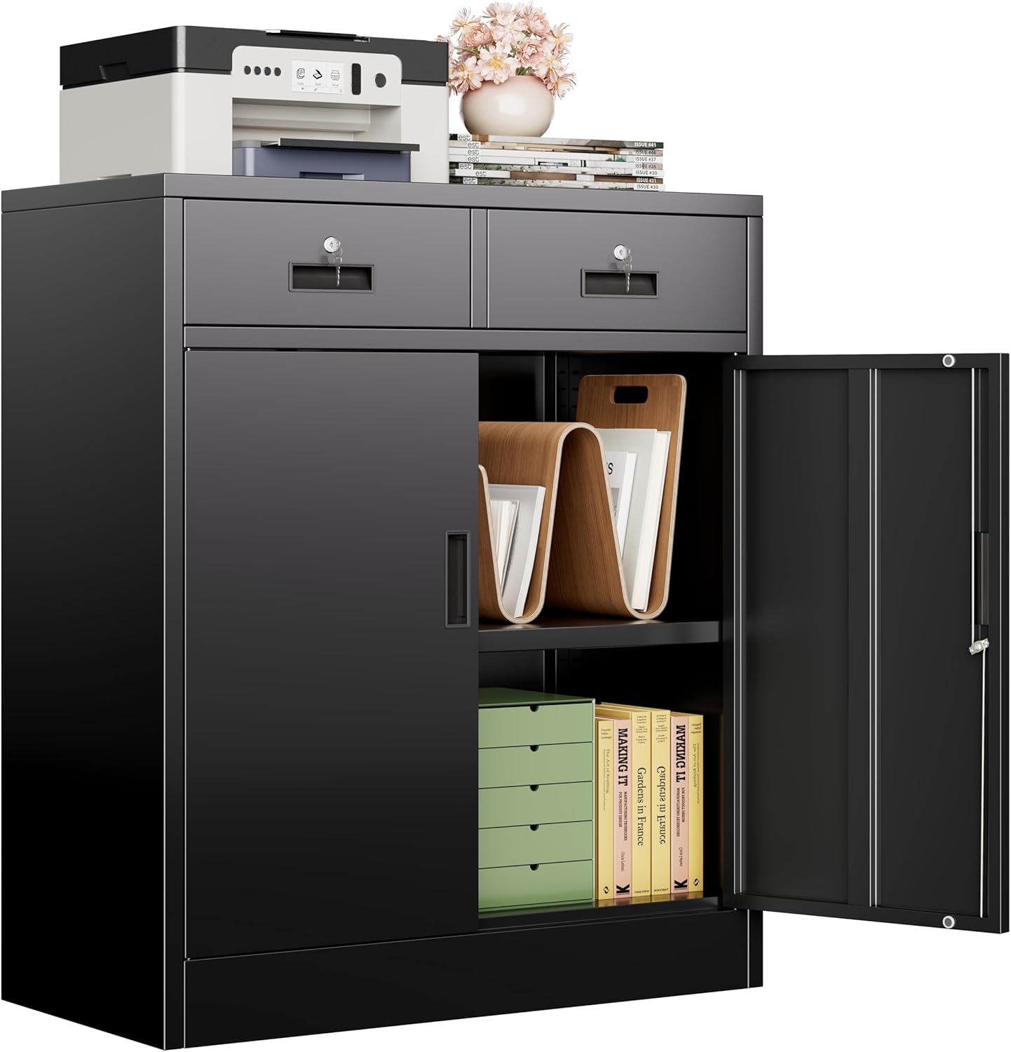 CJF Metal Storage Cabinet, Locking Cabinet with Adjustable Shelf and 2 Drawers, Metal Cabinets for Office, Home, Garage 36