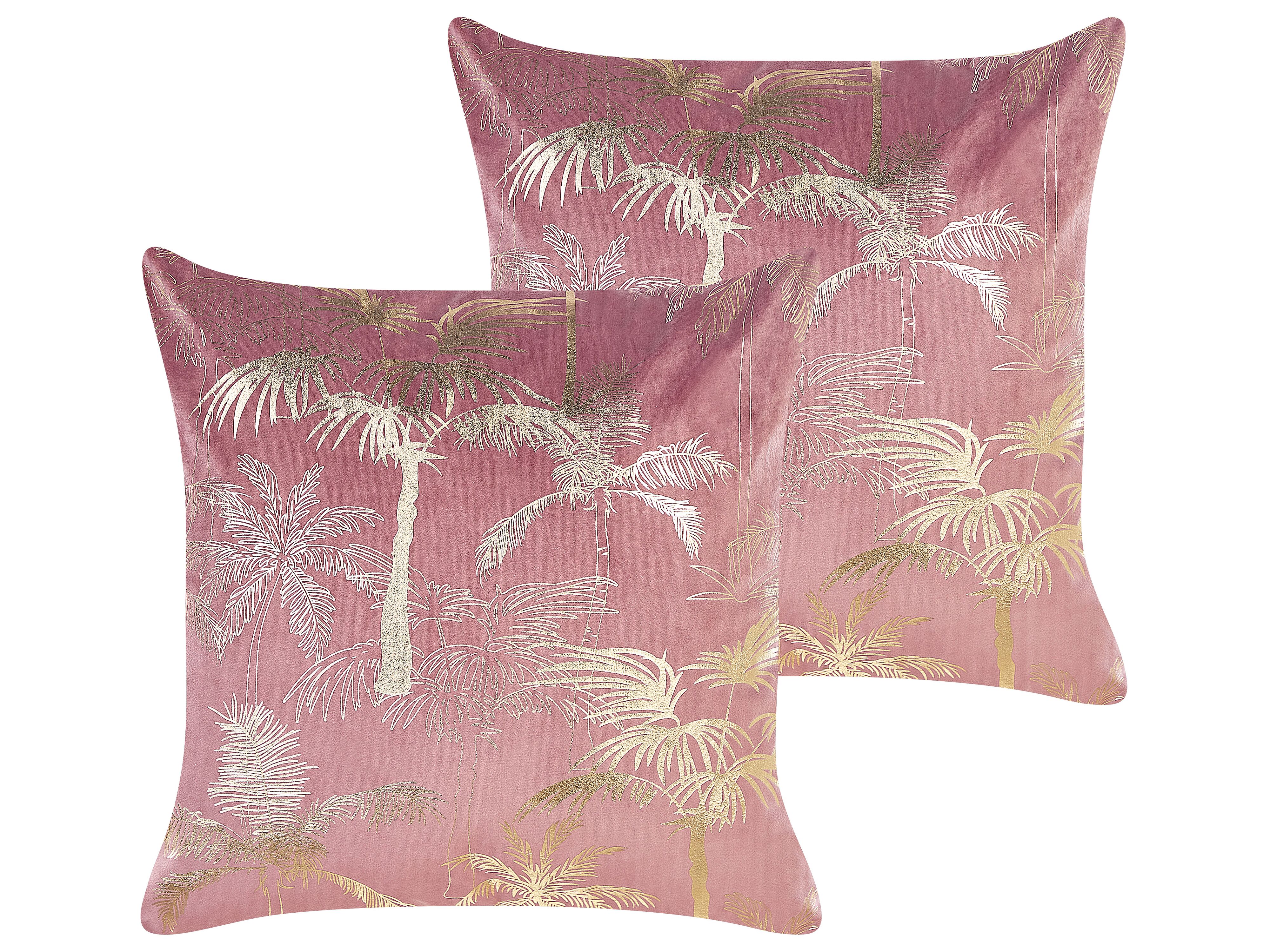 Set of 2 Decorative Cushions CARANDAY Velvet 45 x 45 cm Pink Plant Pattern