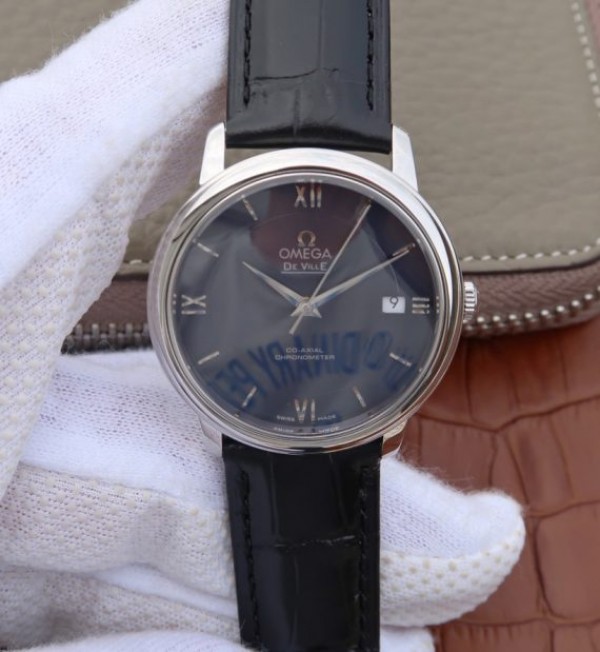 Replica Omega MKF De Ville 37mm SS Blue Dial Black Leather Strap A2829 - Top club