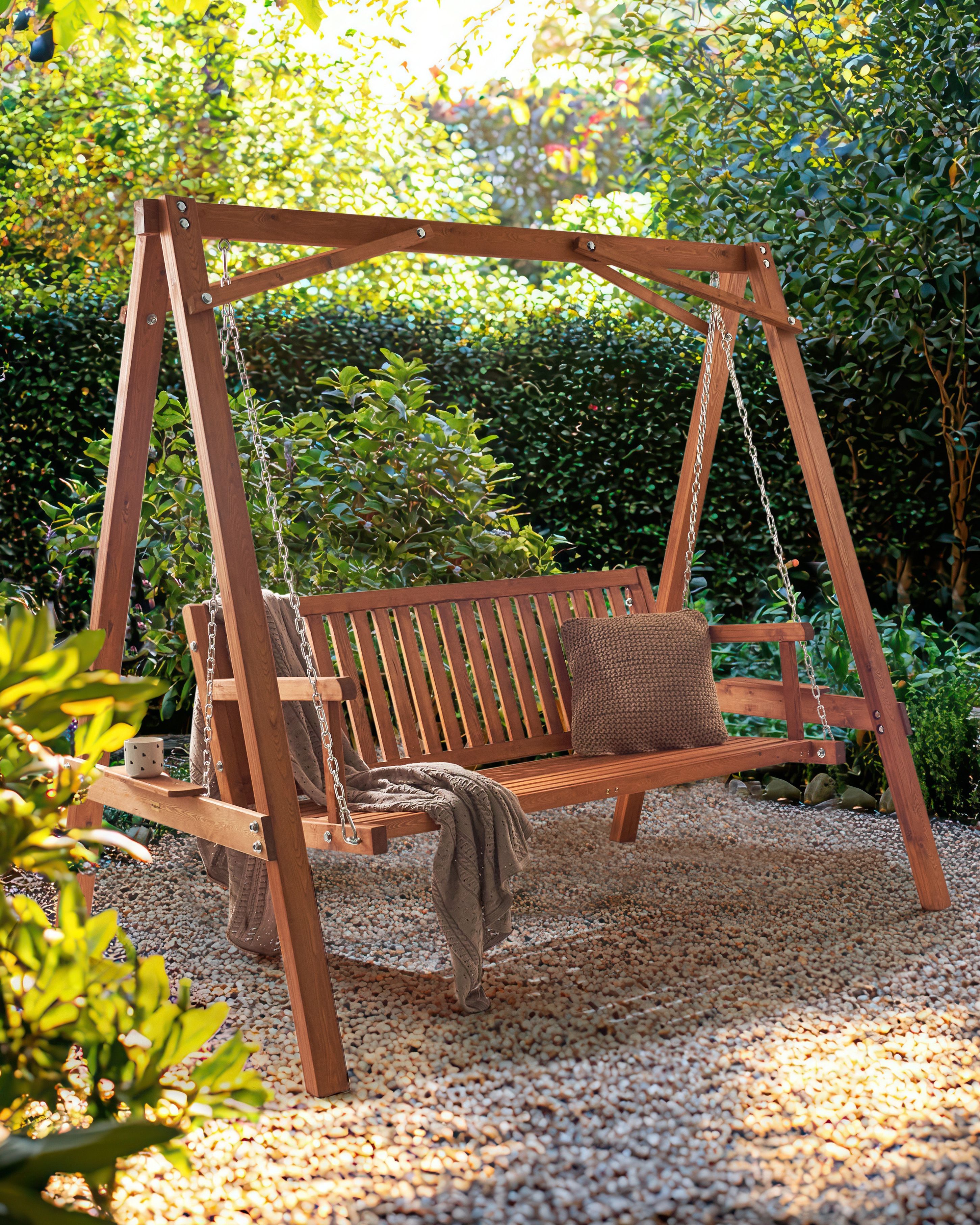 Patio Swing FICARELLA Larch Wood Brown