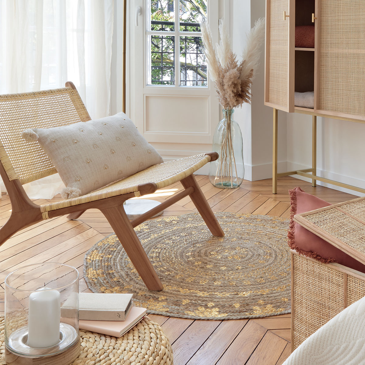 Round rug "Shine", jute Gold, D.115 cm