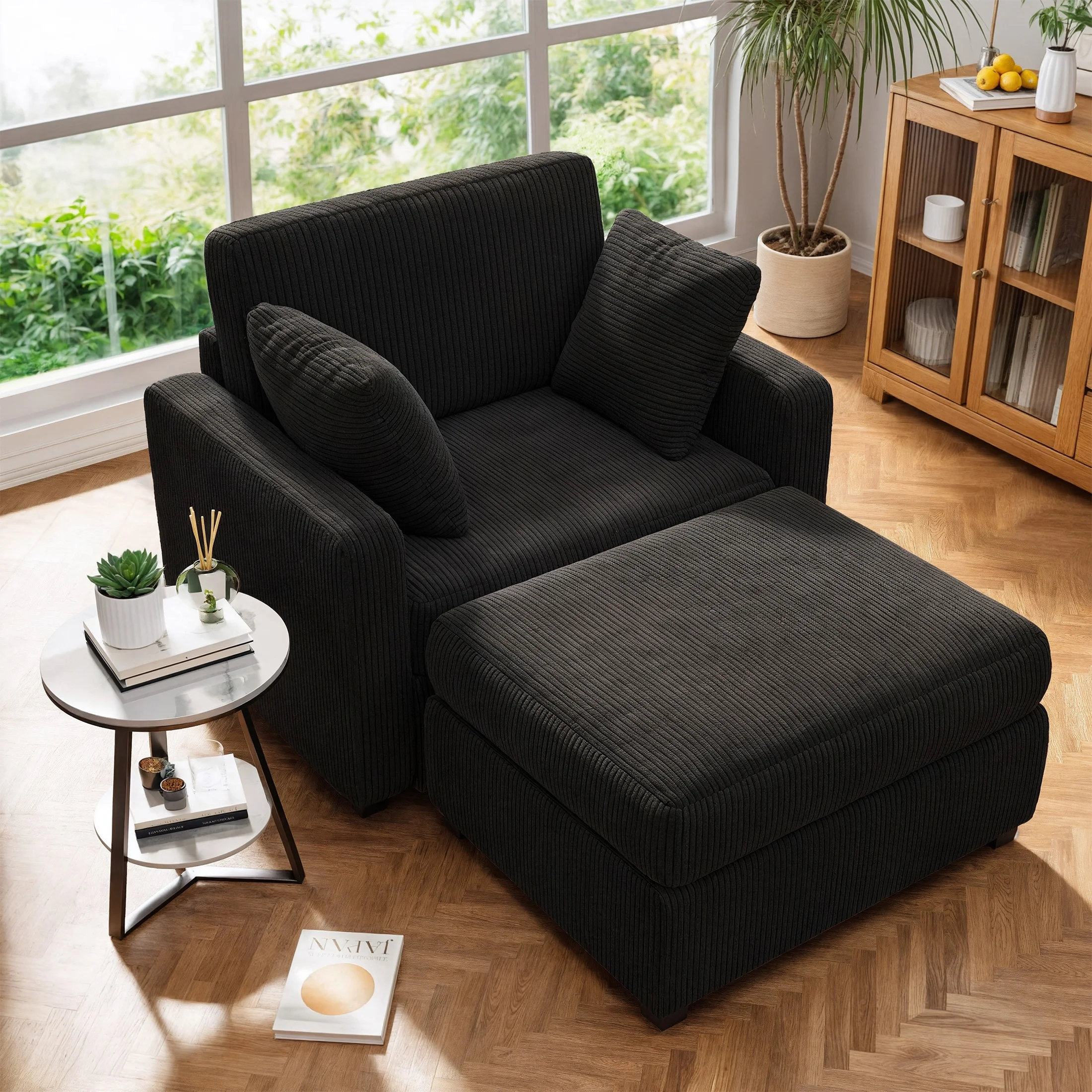 LUMIHO Chaise Lounge Chair Indoor, 42" Sleeper Chair with Two Throw Pillows and Armrests, Corduroy Chaise Couch Chair with Ottoman for Living Room, Bedroom, Apartment, Green - Image 26