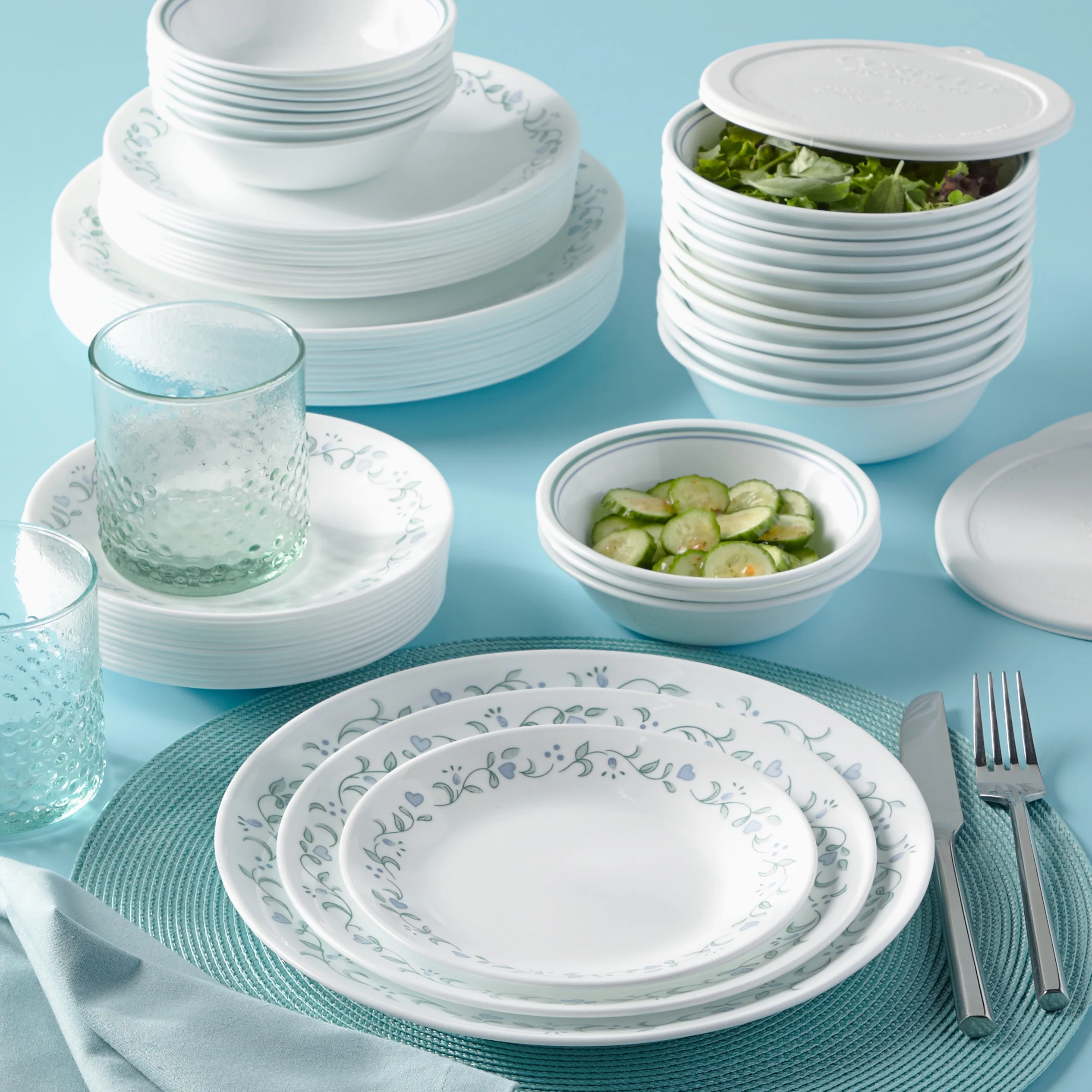 Corelle Country Cottage 66-Piece Glass Dinnerware Set (Service for 12)