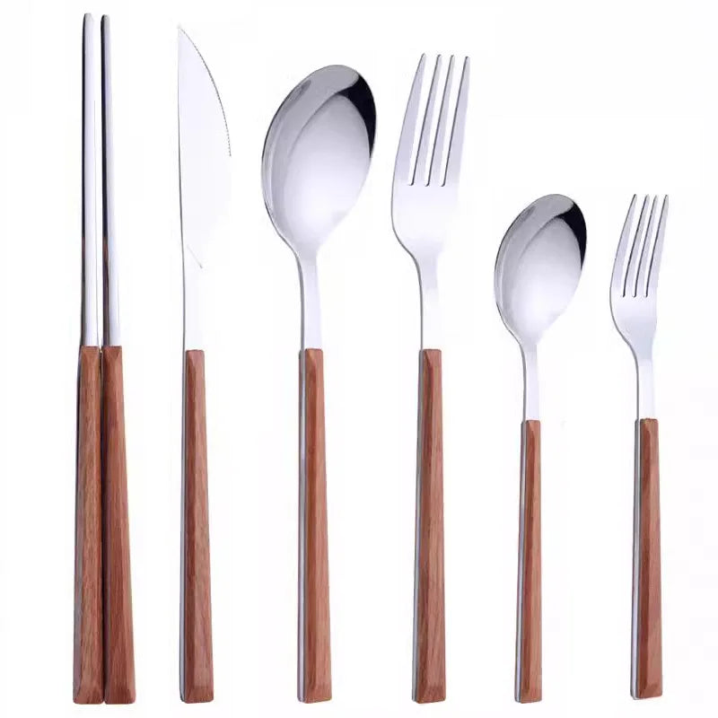 WoodStyle | 16-delige Bestekset met Imitatie Houten Handvatten
