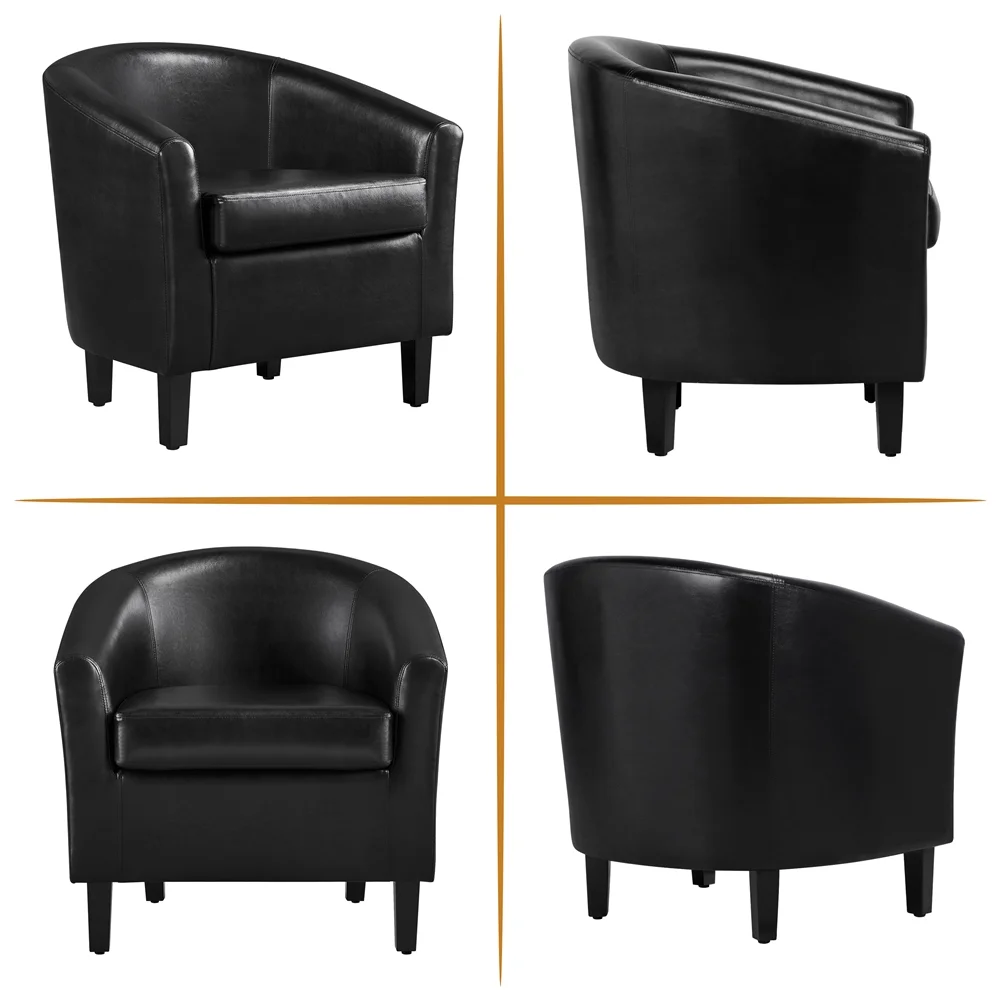 Renwick Faux Leather Barrel Accent Chair for Living Room, Set of 2, Black - Image 12