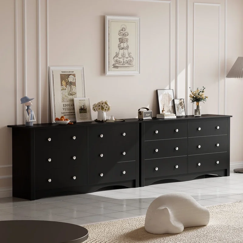 Lumihaven Rustic Modern Chest of 6 Drawers,Extra Wide Double Dresser for Master Bedroom or Nursery Storage,Black - Image 8