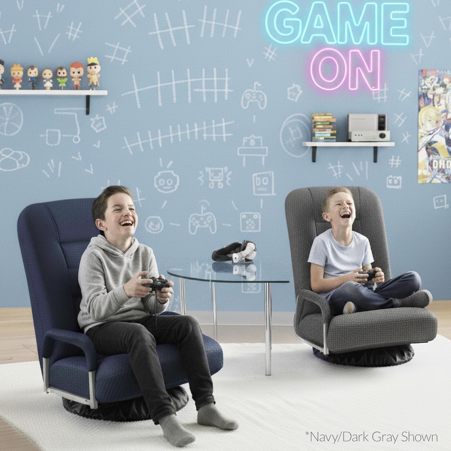 Best Choice Products Swivel Gaming Chair 360 Degree Multipurpose Floor Chair Rocker for TV, Reading, Playing Video Games w/Lumbar Support, Armrest Handles, Adjustable Foldable Backrest - Black/Yellow