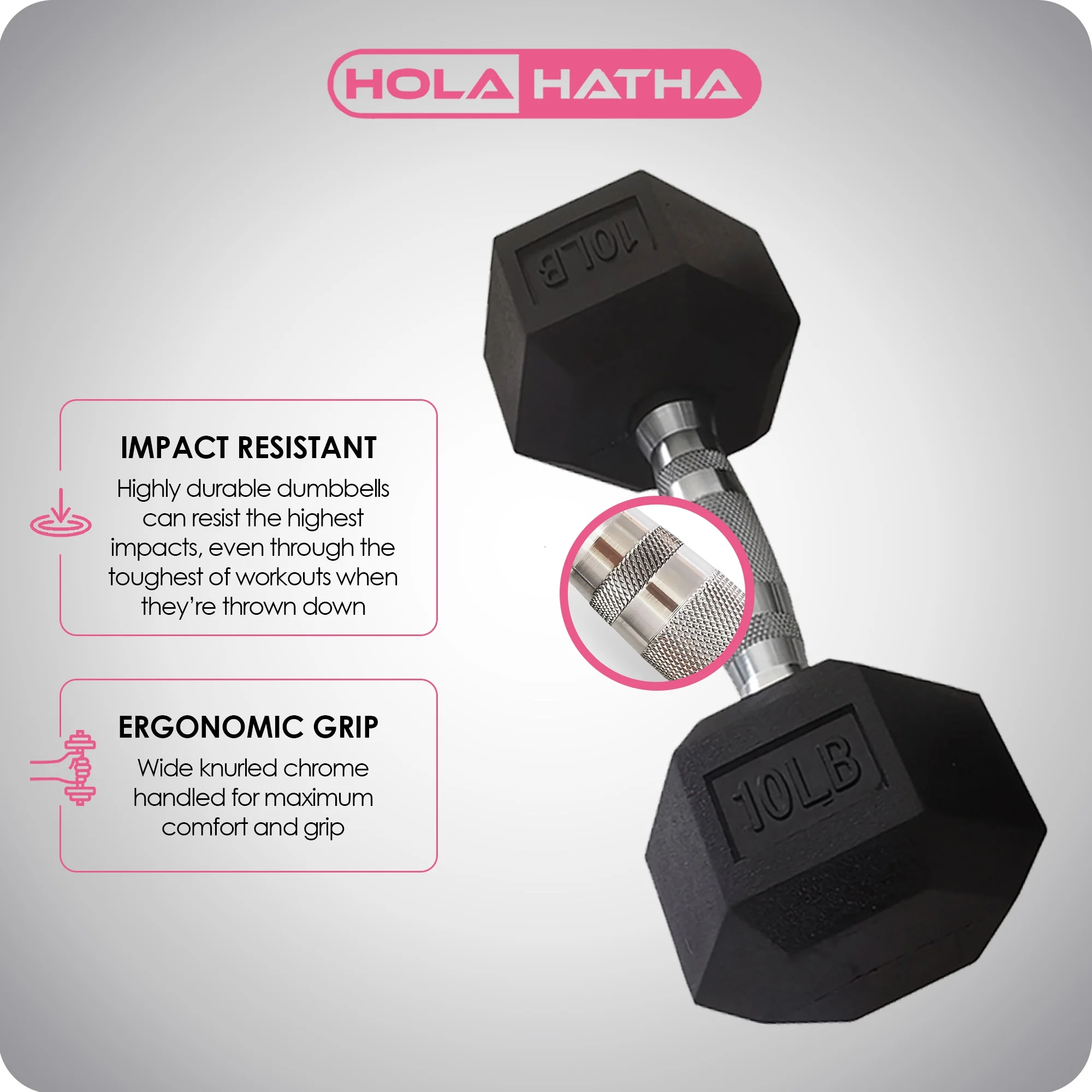 HolaHatha Hex Dumbbell with Rack, 5/10/15/20/25 lb (Black) - Image 3