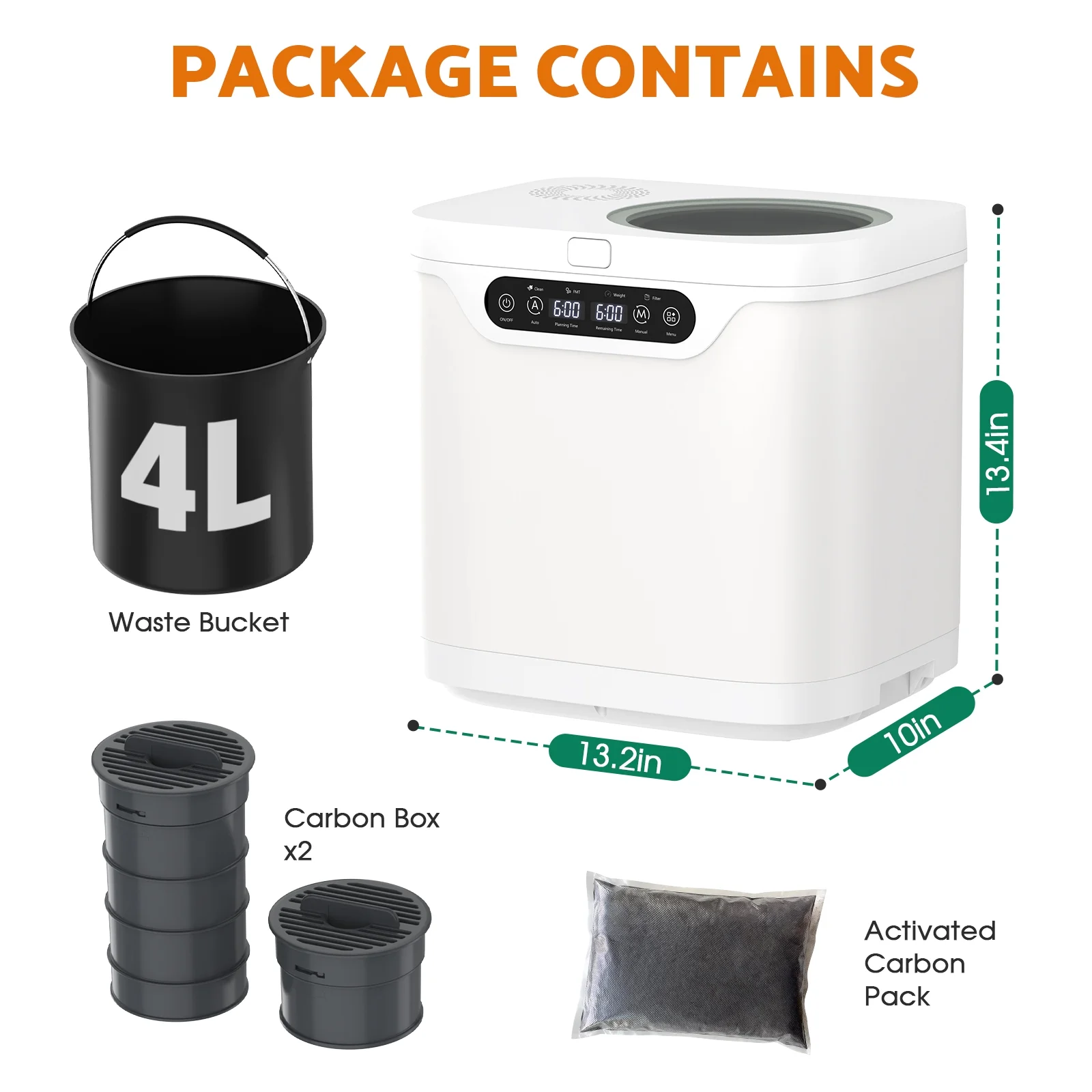 Advwin 4L Electric Composter for Kitchen, Indoor Compost Bin, 2 Detachable Carbon Filter, Auto-Cleaning