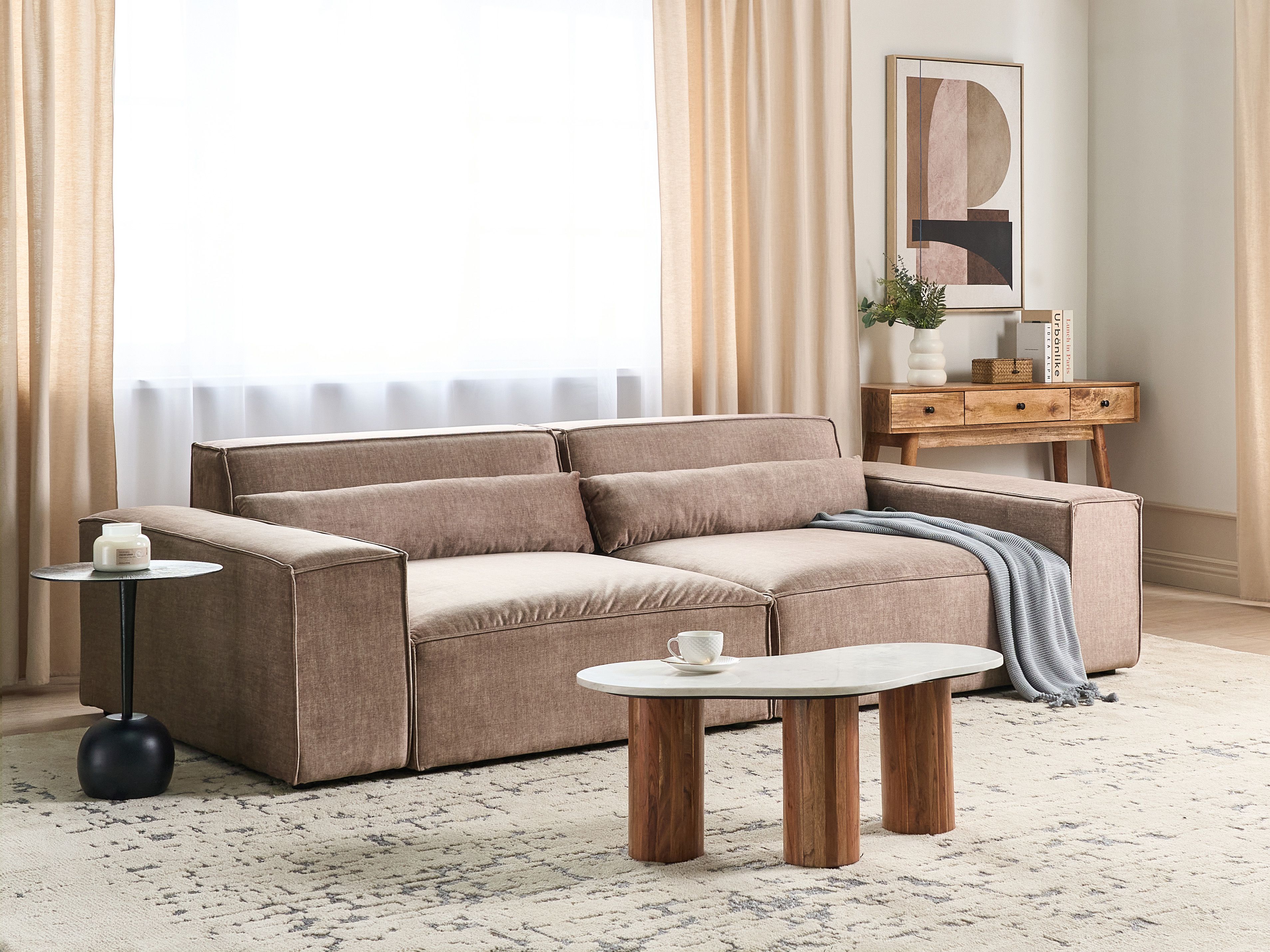 Modular Sofa 2 Seater HELLNAR Fabric Light Brown