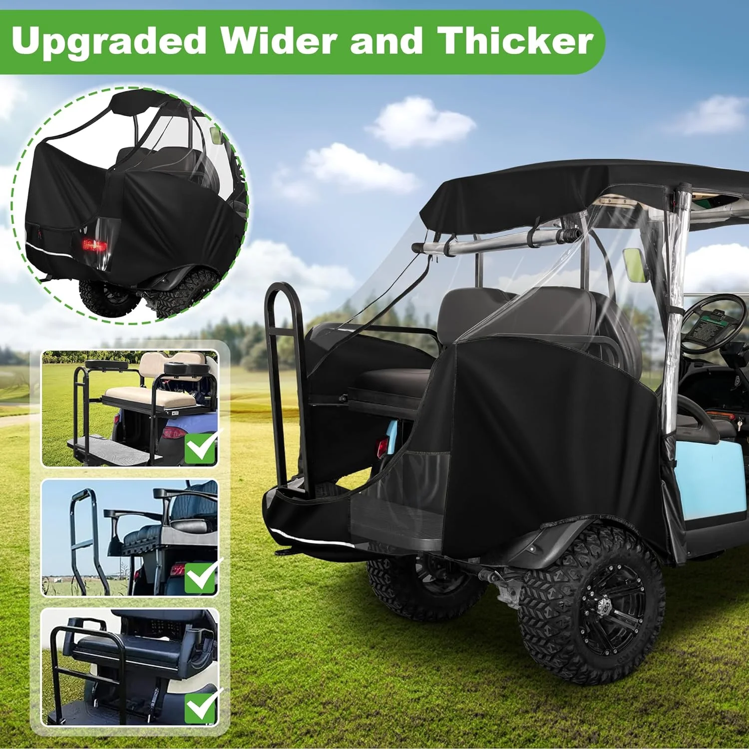 10L0L Golf Cart Enclosure for Club Car Precedent 4 Passenger , 600D Windproof Waterproof Driving Rain Cover, Black - Image 3