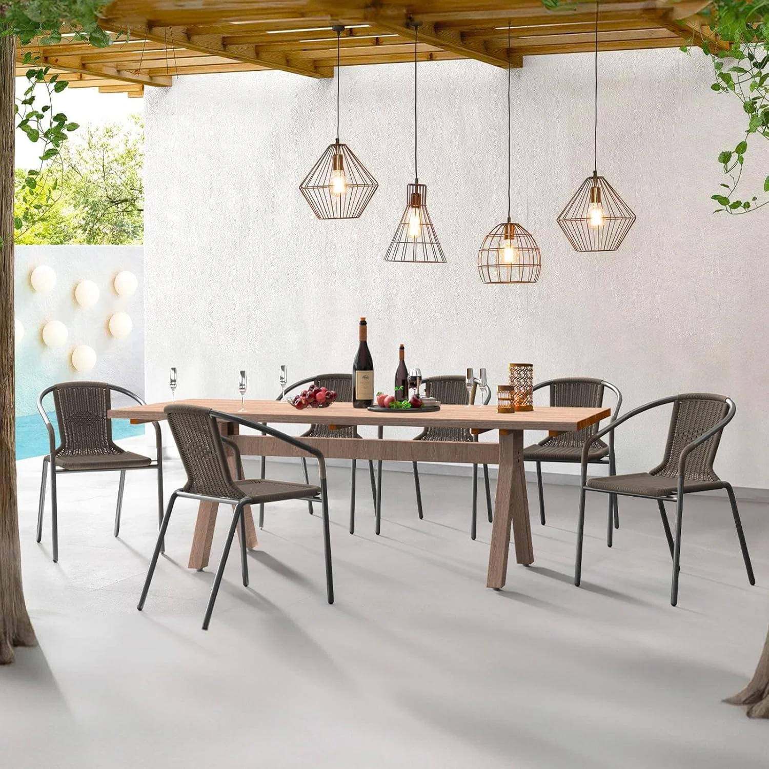 ELPOSUN Outdoor Dining Chairs Set of 6, Wicker Patio Chairs with Metal Frame, Rattan Indoor-Outdoor Chairs for Bistro, Deck, Backyard, Porch, Restaurant Stack Chair 6 Pack (Black) - Image 19