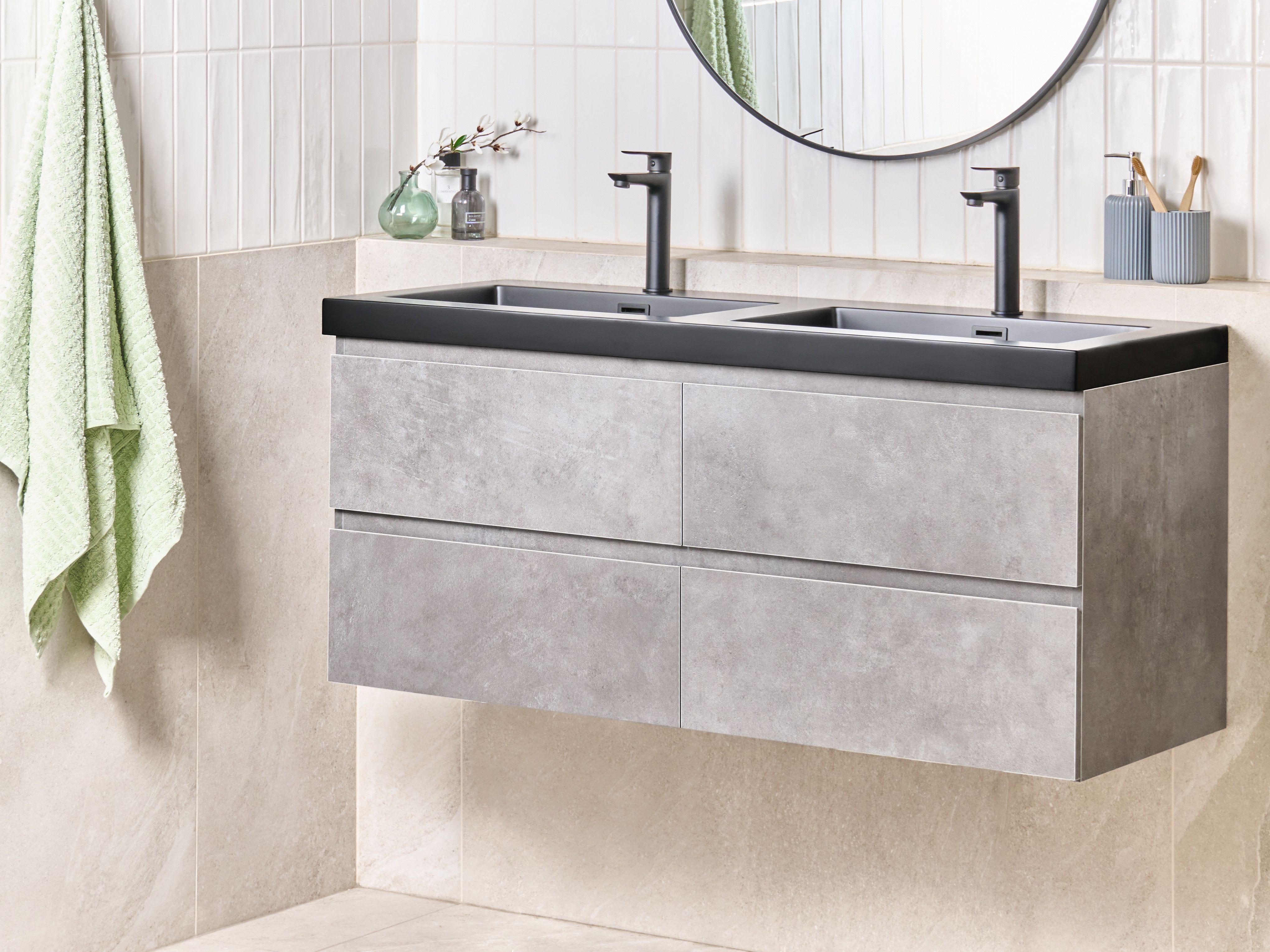 Wall Mounted Double Basin Vanity Unit CARDIEL Grey