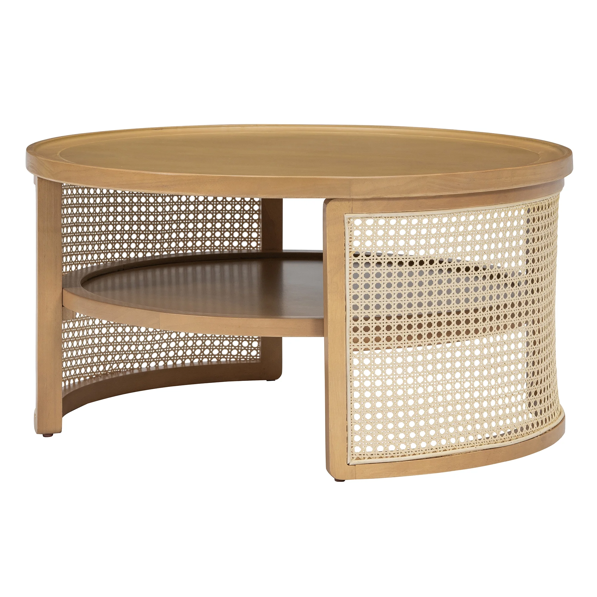 Harper & Bright Designs Rattan Round Coffee Table with Storage Shelf, Round Cane Wood Center Table for Living Room, 37'' Brown - Image 53