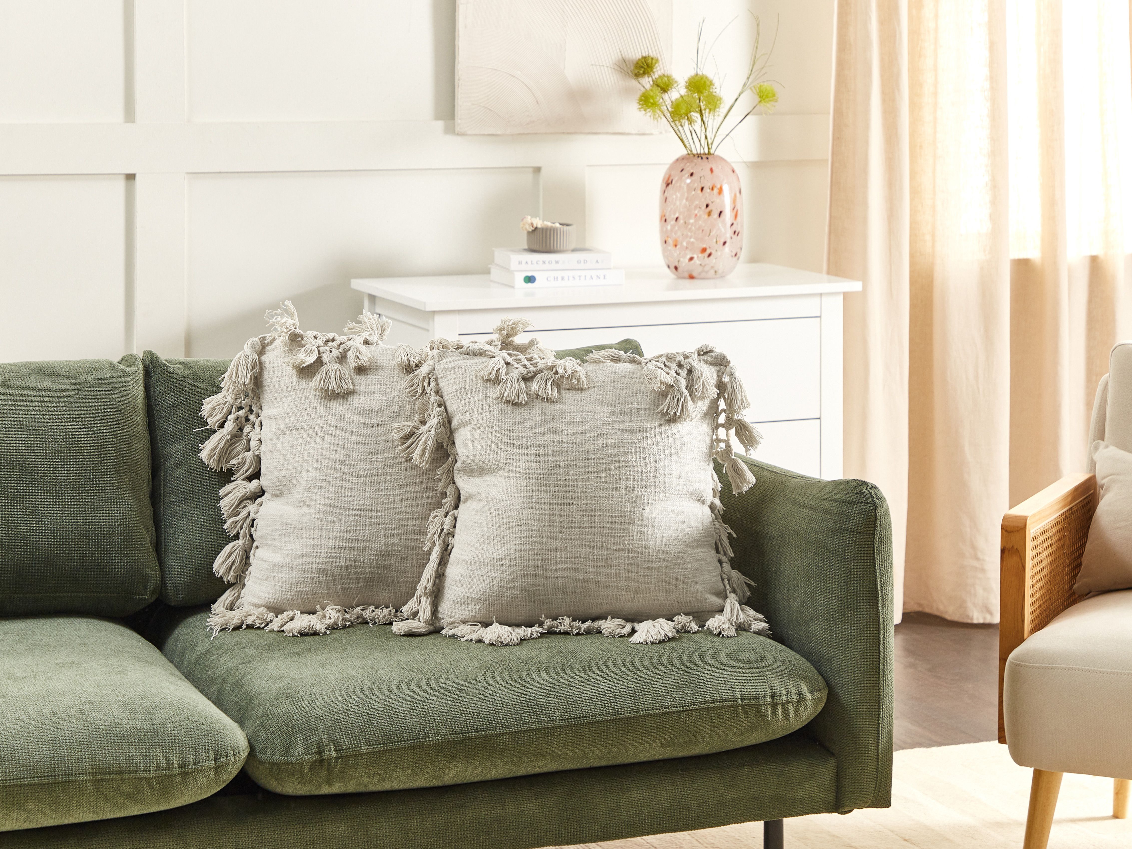 Set of 2 Decorative Cushions OLEARIA Cotton 45 x 45 cm Beige Solid