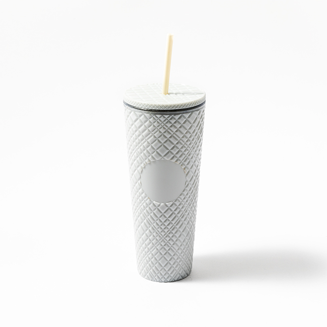 24oz Insulated Plastic Tumbler Diamond Double Wall Drink Durian Cup Straw Lid Thermal for Hot Bottle Cups Bulk