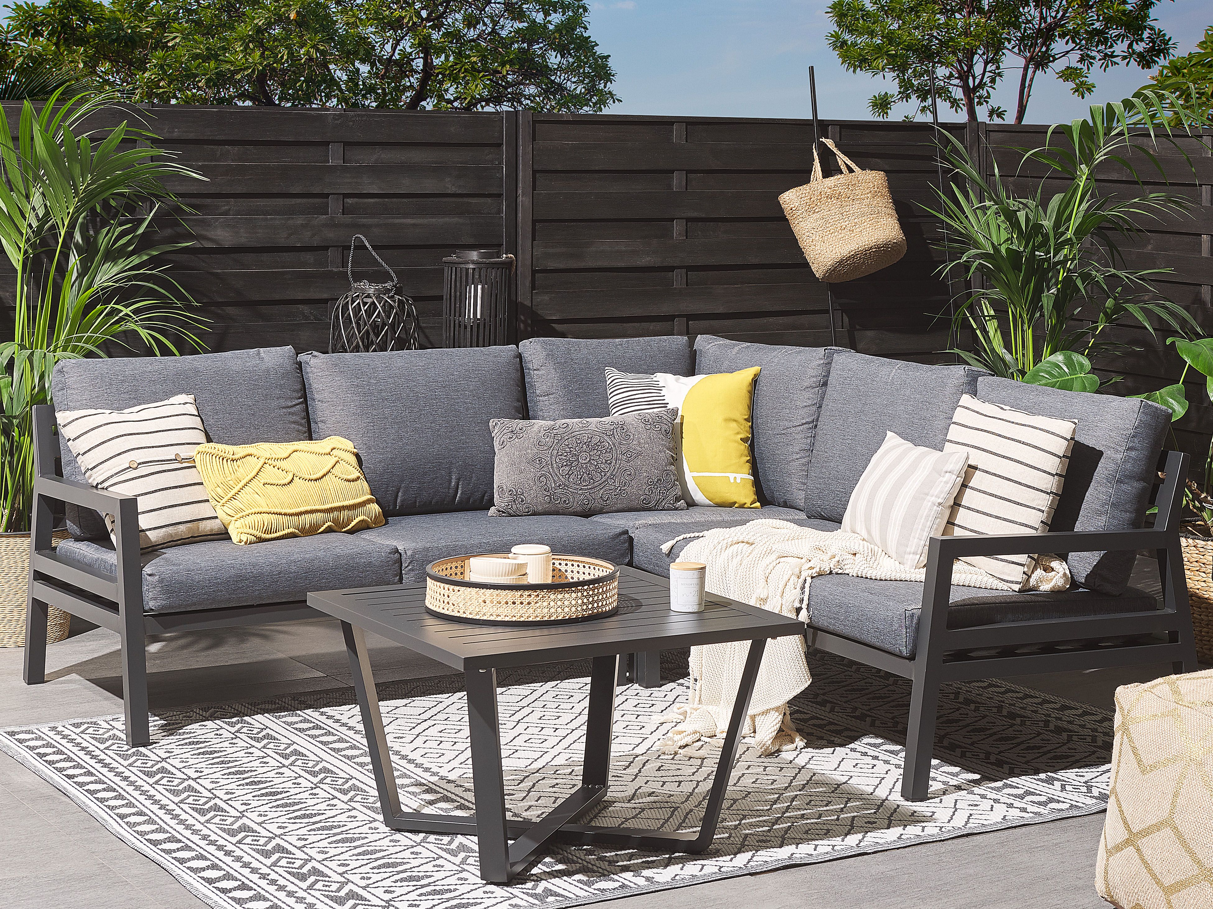 Garden Corner Sofa with Table 5 Seater VIZZINI Metal Grey