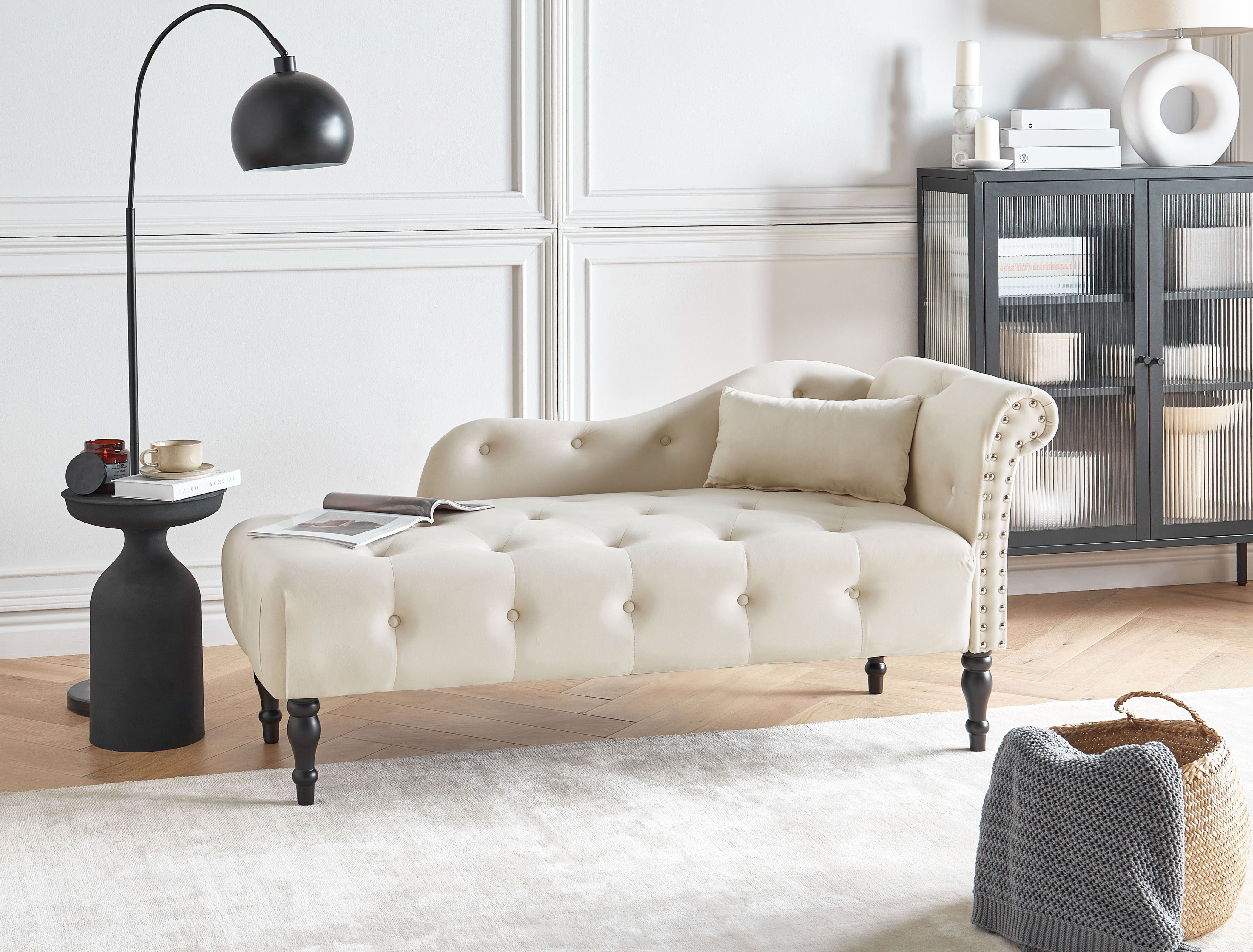Right-Hand Chaise Lounge IVRY Velvet Light Beige