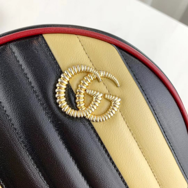 Replica Gucci Gg Marmont Mini Round Shoulder Bag 550154 Beige/Black1:1High-quality replica