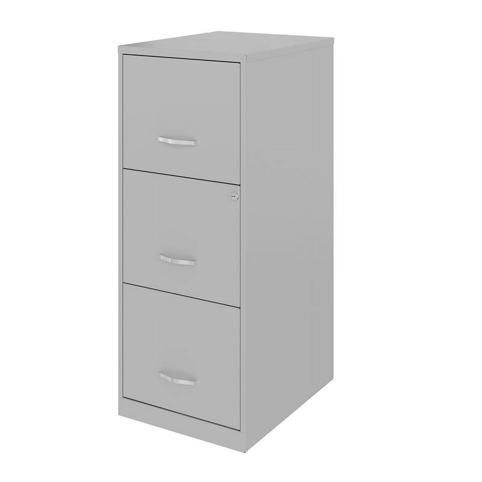 Space Solutions 3 Drawer Modern Metal Vertical File Cabinet with Lock in Silver - Image 2