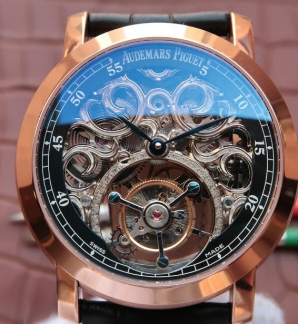 Replica Audemars Piguet Jules Audemars Skeleton Tourbillon RG Dial Leather Strap - Top club
