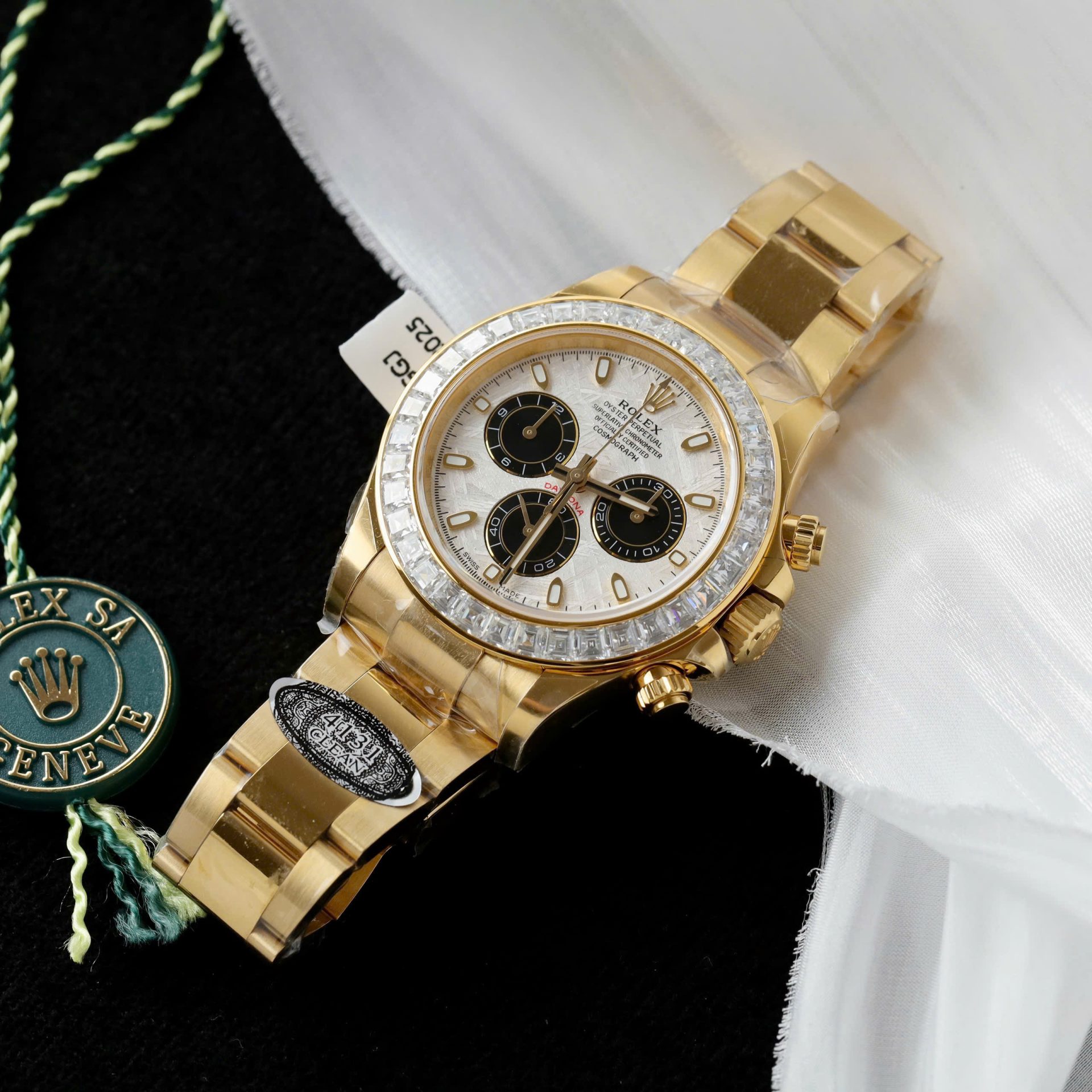 Rolex Daytona Meteorite Dial Copies Watch Gold Wrapped + Moisanite Baguette 40mm - Top club