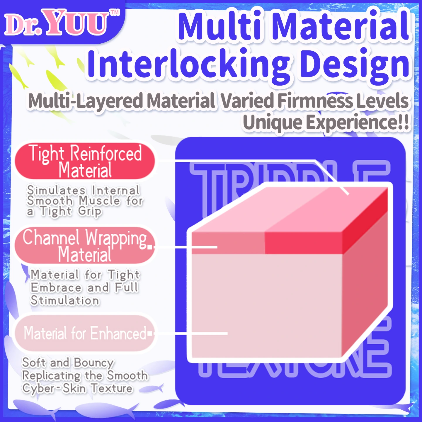 Hands squeezing the ultra-soft TPE material of the thick Dr.YUU male masturbator.