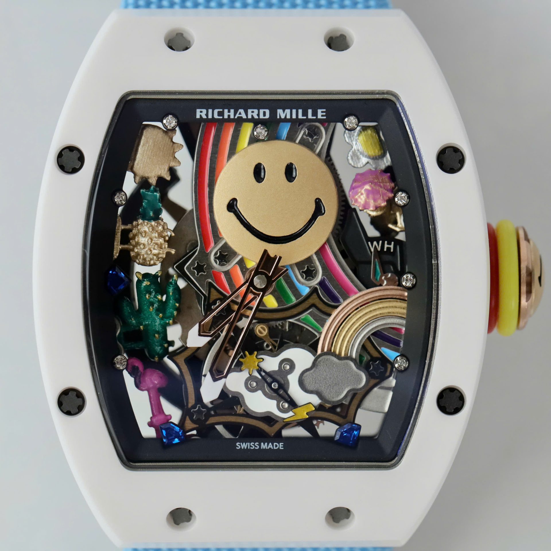 Richard Mille Copies Watches RM88 Smiley Fabic Nato Strap Blue 42mm - Top club