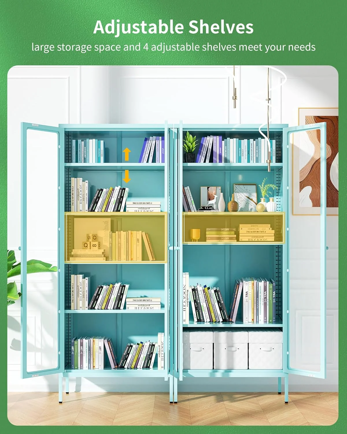 SUNCROWN Metal Storage Cabinet, Curio Display Cabinet with 2 Glass Display Door and 4 Shelves, Side Storage Organize, Modern Bookshelf Cabinet for livingroom, Bedroom, Kitchen, Black - Image 17