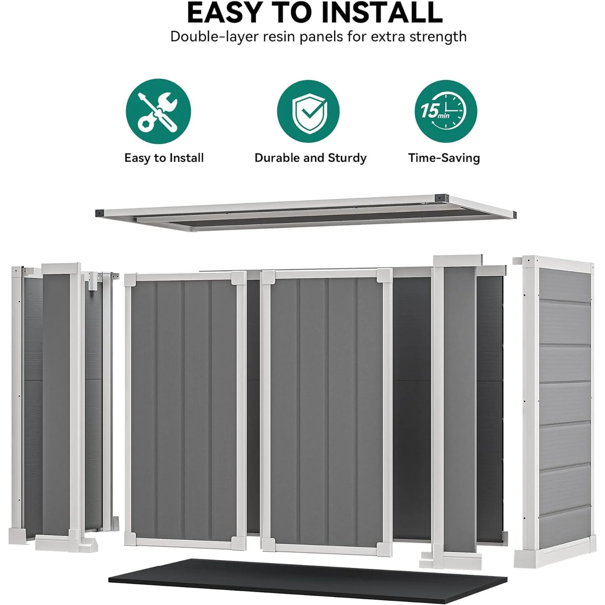 5'��3' Outdoor Storage Shed, Resin Storage Cabinet, Garden Tool Shed with Double Lockable Doors, Organizer Cabinet for Patio Yard, Gray - Image 16