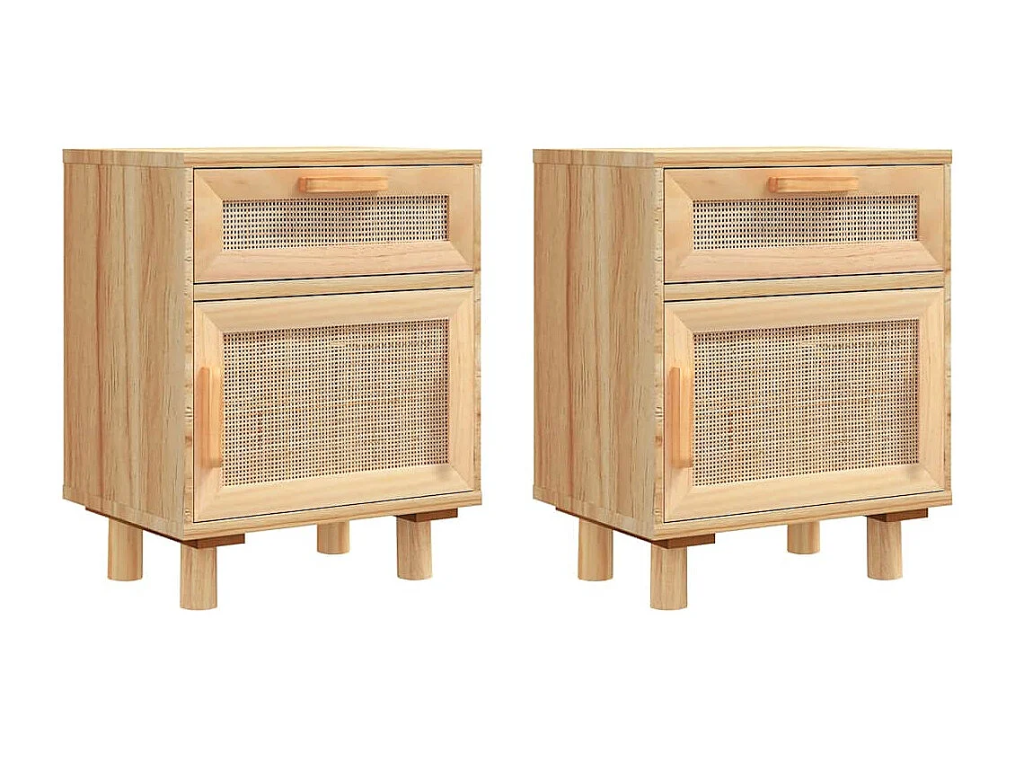 Tables de chevet-Tables d'appoint 2 pcs Marron Bois pin massif et rotin naturel