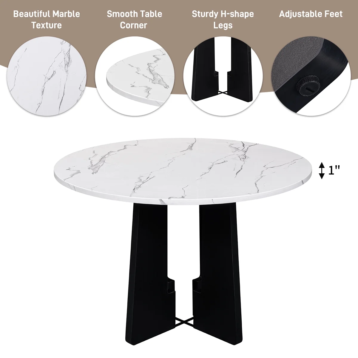 EUROCO 5-Piece Round Dining Table Set for 4, 43.3'' Kitchen Room Table with 4 Upholstered Chairs and Solid Wood Frame,Kitchen Table Set for Home Living Dining Room, Grey & Black - Image 13