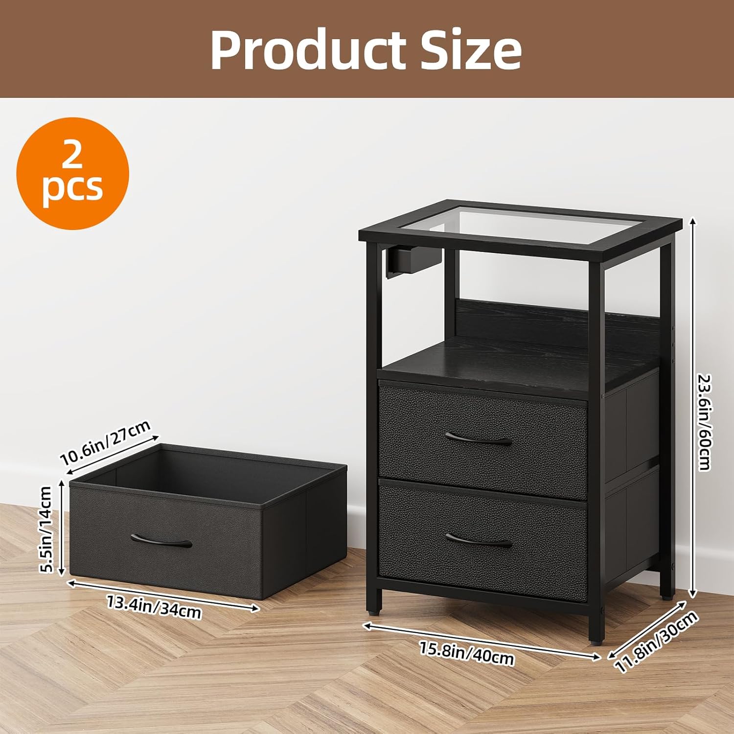 Fixwal 2 Drawers Night Stand with Glass Clear Desktop - Image 4 Fixwal 2 Drawers Night Stand with Glass Clear Desktop - Image 4