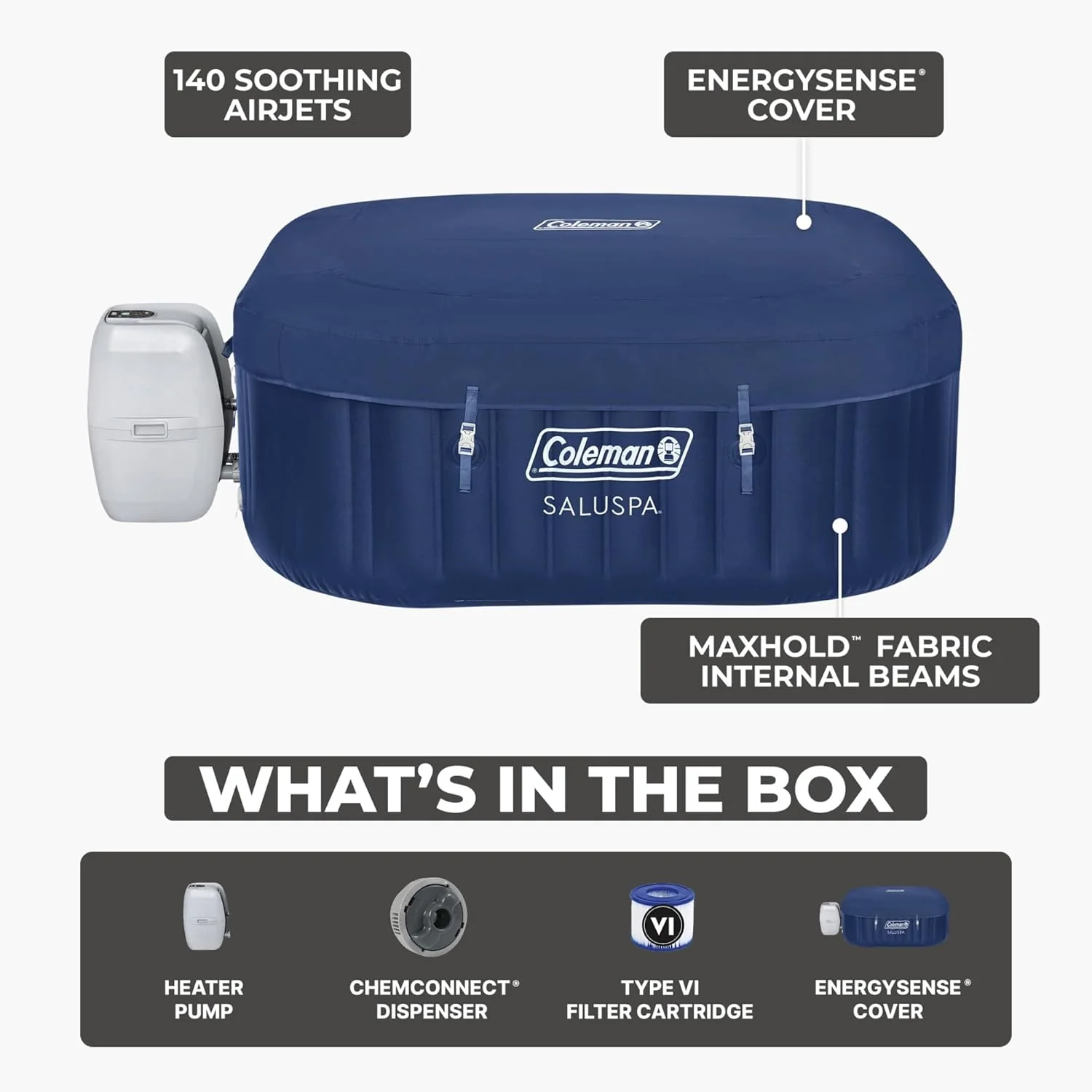 Coleman SaluSpa Atlantis AirJet Inflatable Hot Tub, 4 to 6 Person, 140 Air Jets, 71 x 28 in - Image 4 Coleman SaluSpa Atlantis AirJet Inflatable Hot Tub, 4 to 6 Person, 140 Air Jets, 71 x 28 in - Image 4