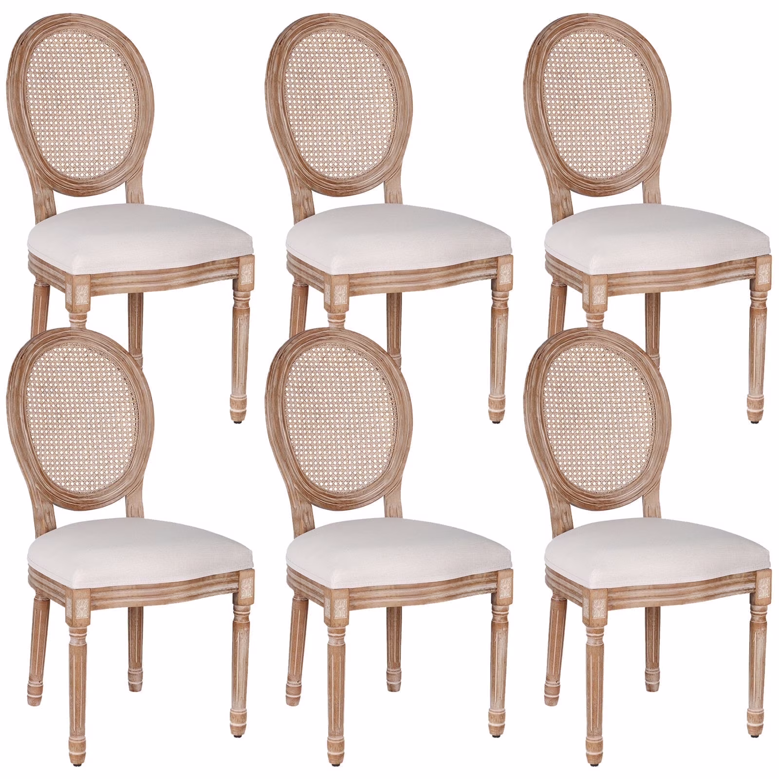 French Dining Chairs Set of 2 Beige Natural Fabric Round Back with Solid Wood Legs and Frame for Bedroom Dining Room Kitchen - Image 7