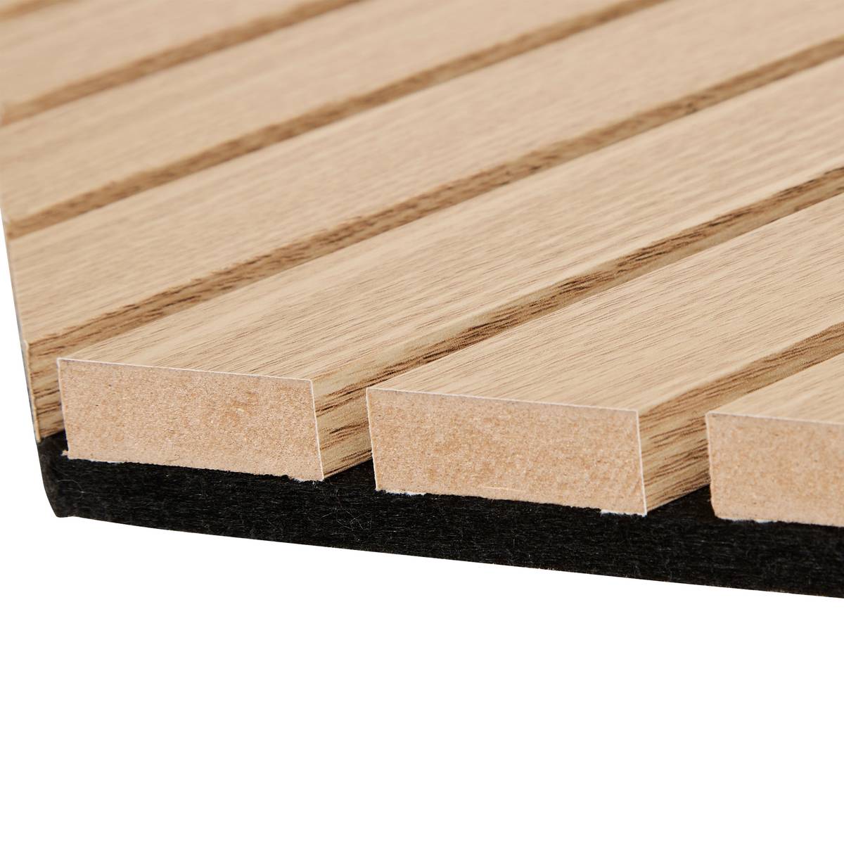 Set of 3 decorative wood slat panels Colva Light oak effect, Black background, 30x26 cm