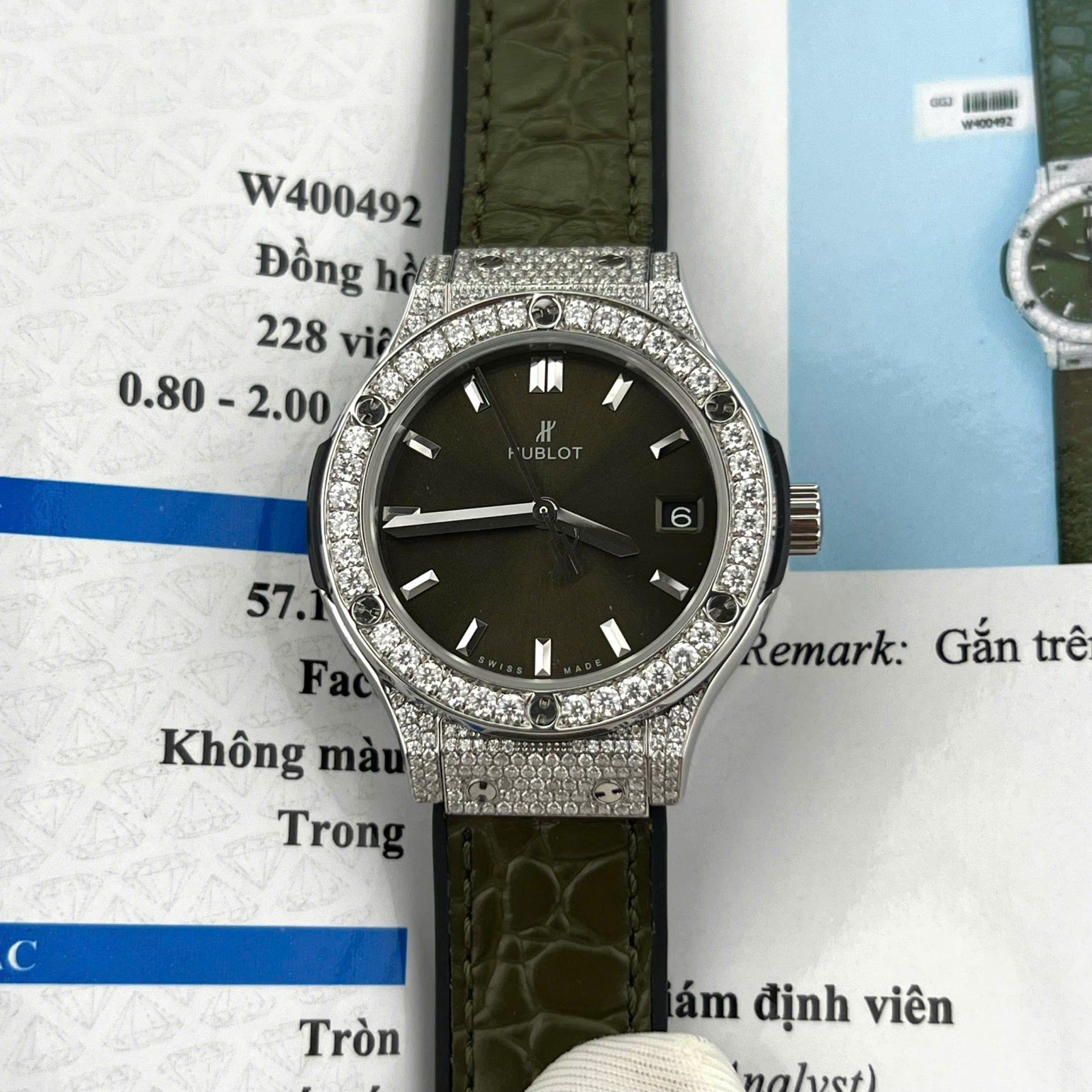 Hublot Classic Fusion Titanium Green Replica Watch Custom Moissanite Diamonds 33mm - Top club