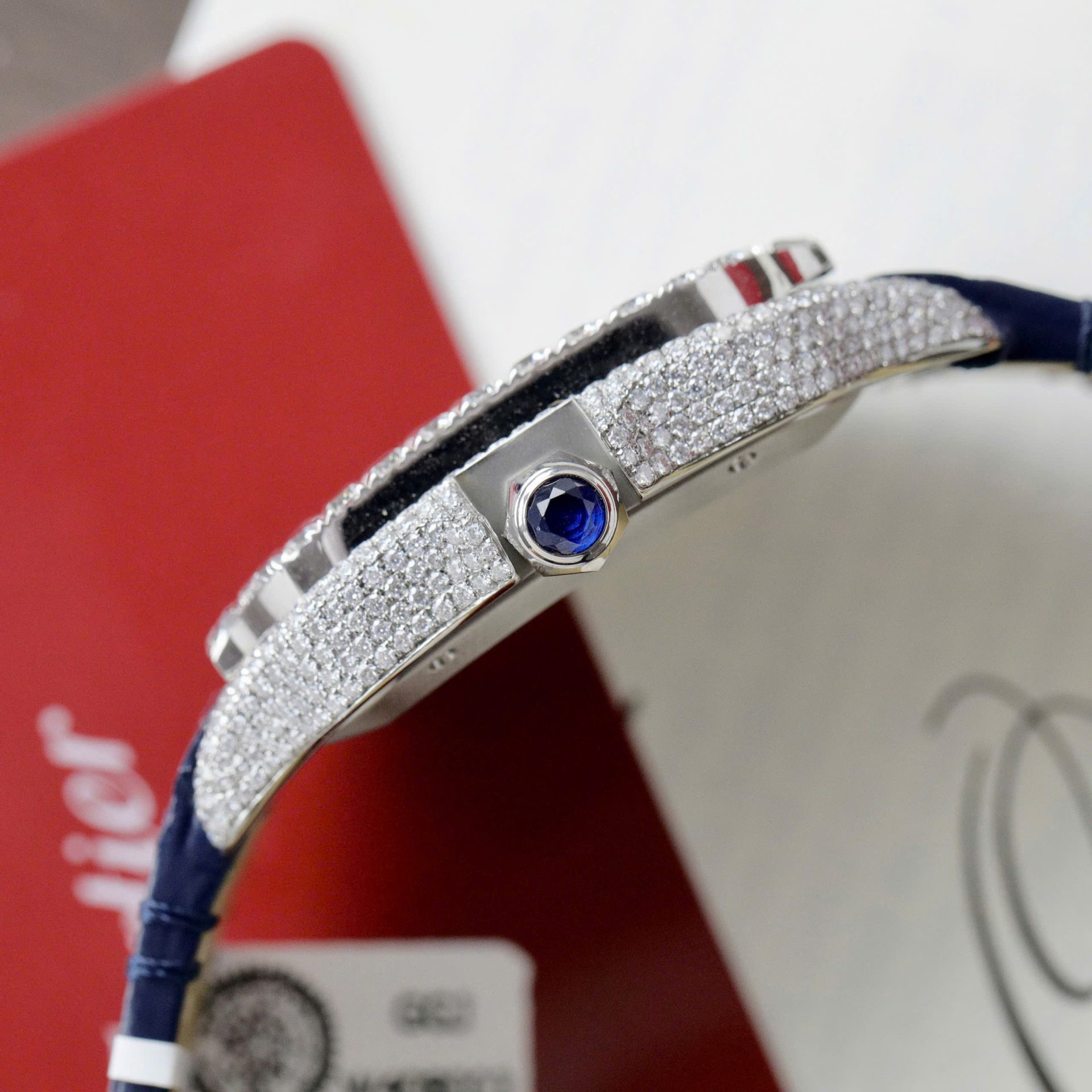 Cartier Santos Best Copies Watch Dial Blue Custom Diamonds Moissanite Hong Kong 39.8mm - Top club