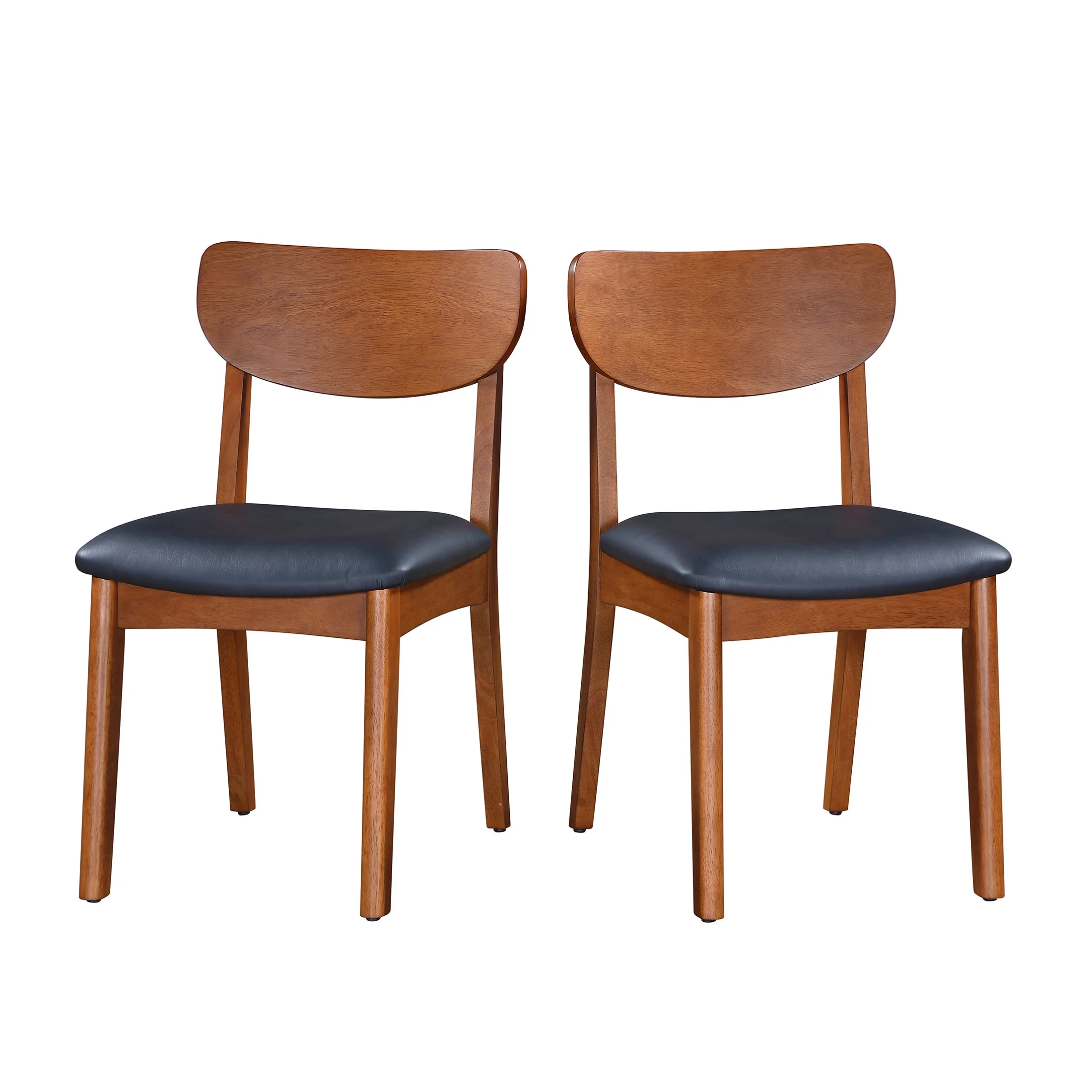 Better Homes & Gardens Greyson Mid-Century Dining Chairs, Black Faux Leather, Acorn Finish, Set of 2