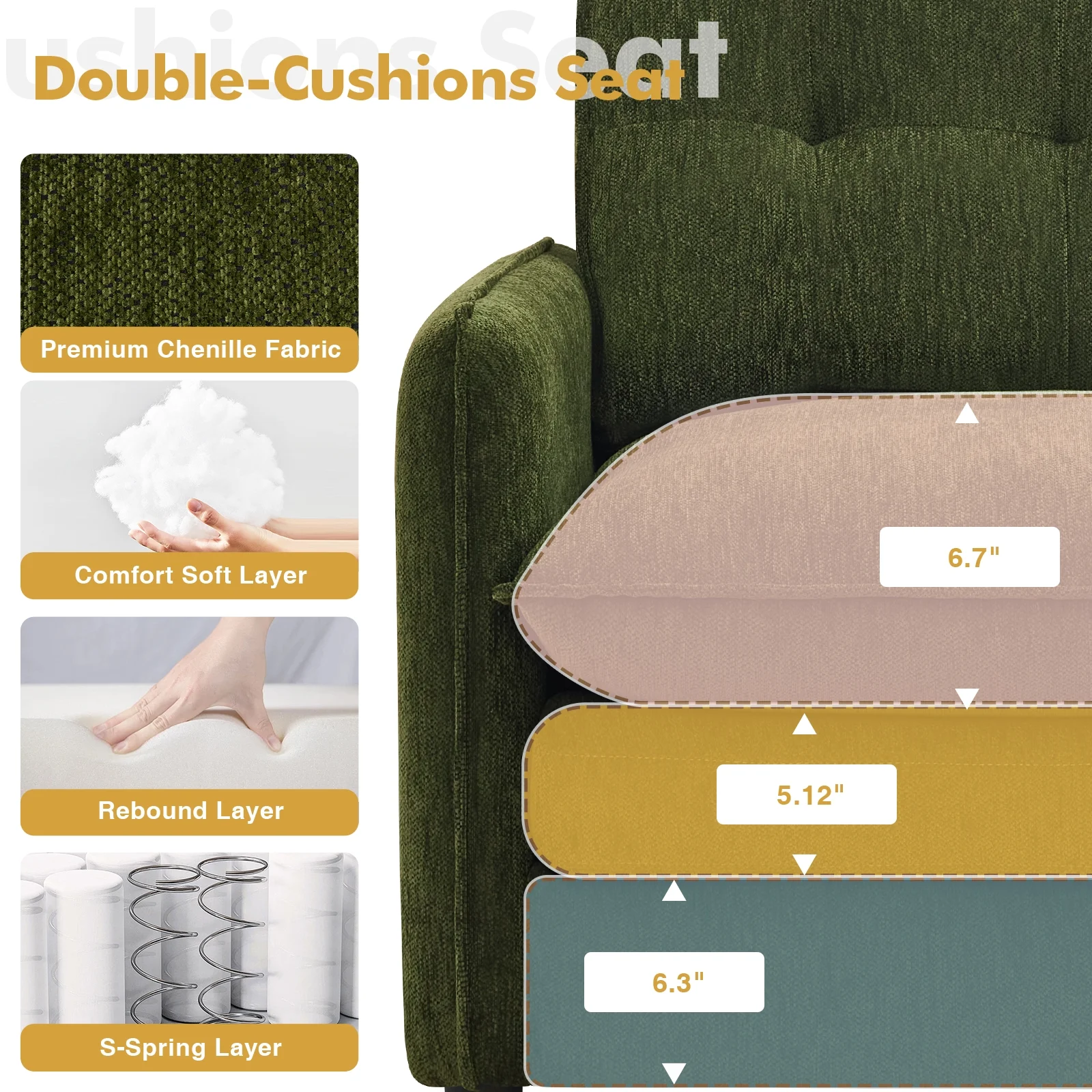 Aemeios Upholstered Chenille OversizedAccent Armchairs with Ottoman and Side Pocket, Cream - Image 14