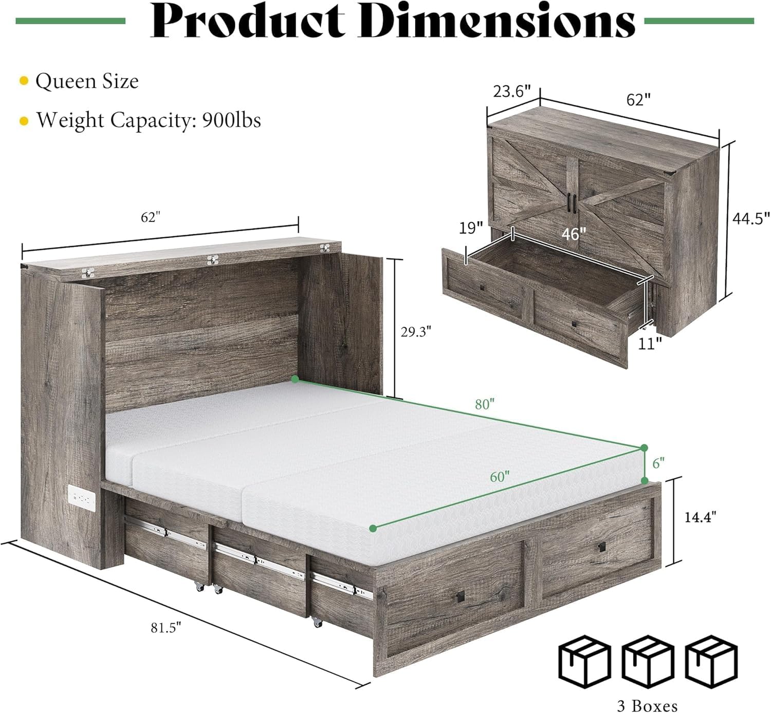 Queen Murphy Bed with 6