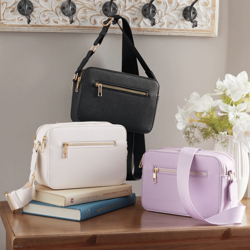 Faux Leather Square Crossbody with Zip Closures - MIDNIGHT VELVET CATALOG