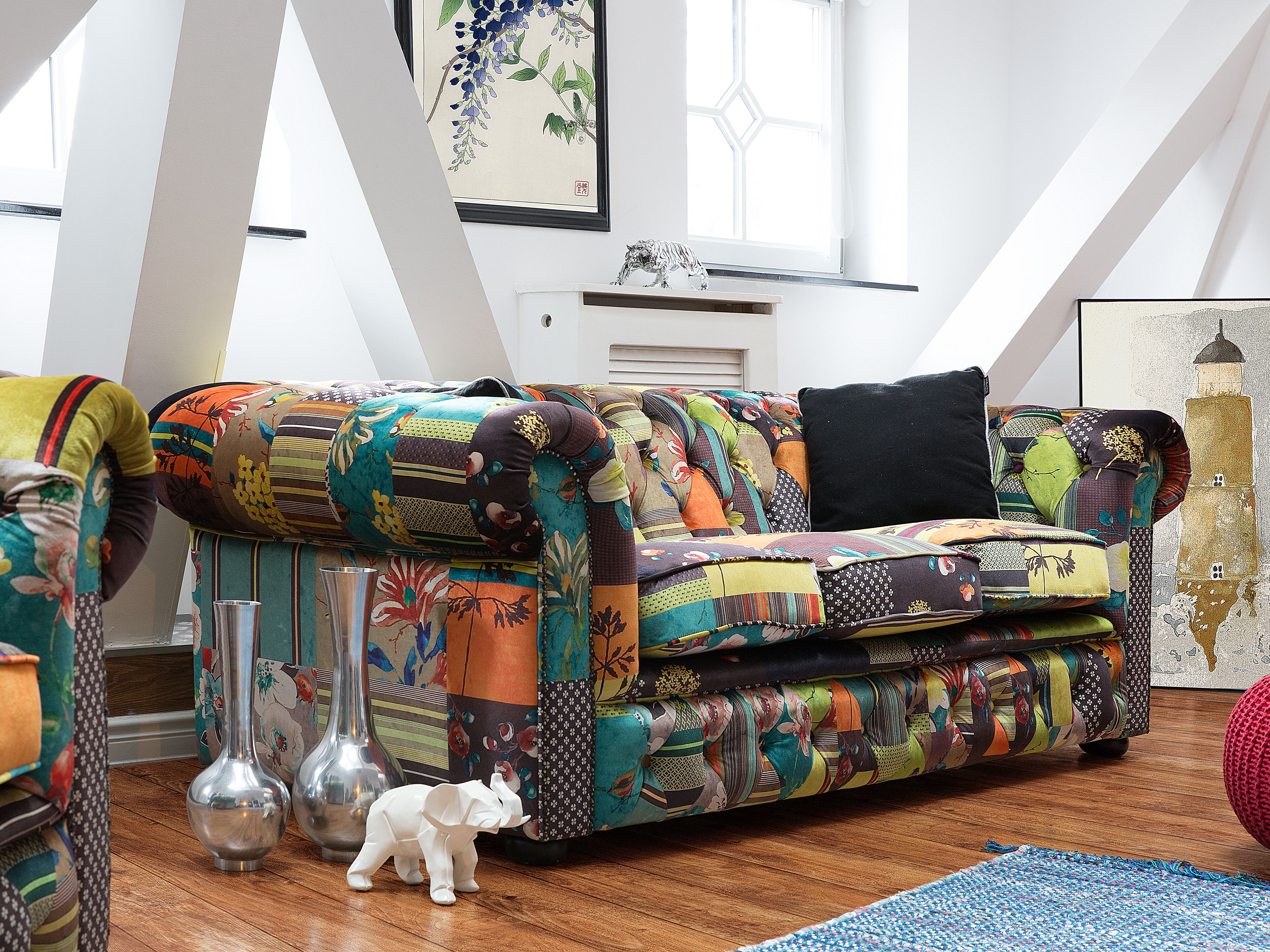 Sofa 3 Seater CHESTERFIELD Fabric Light Green